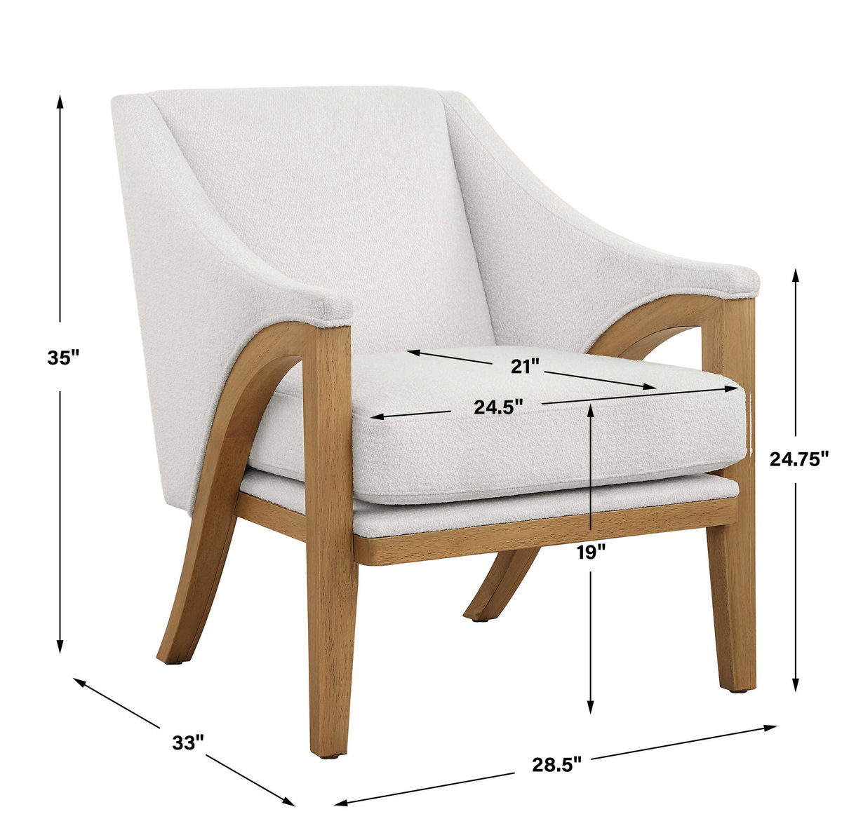 Evolve White Fabric Accent Chair, Furniture by Uttermost, 28.5" width x 35" height x 33" depth View 3