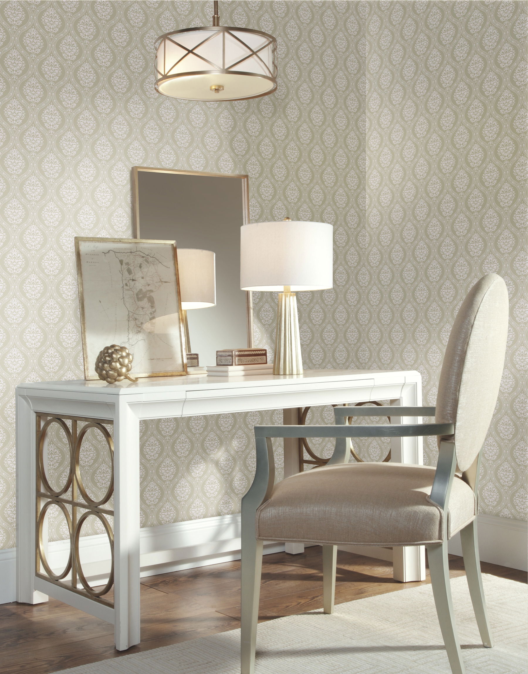 Petite Ogee Beige Wallpaper large image 