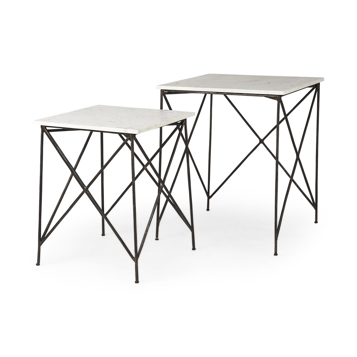Lorlei 20.0L x 20.0W x 23.8H White Marble Top with Gray Iron Legs End and Side Table, Side & End Table by Mercana, 20" length x 20" width x 24" height View 1