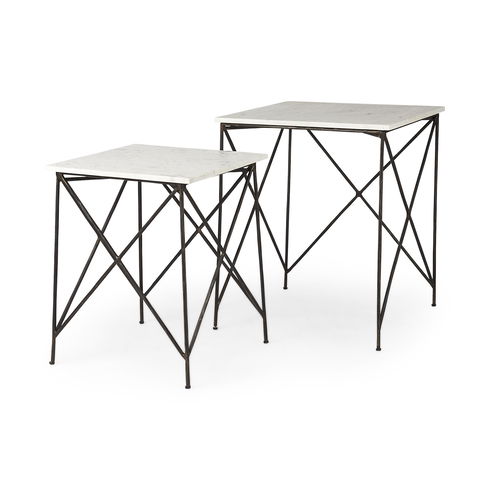 Lorlei 20.0L x 20.0W x 23.8H White Marble Top with Gray Iron Legs End and Side Table