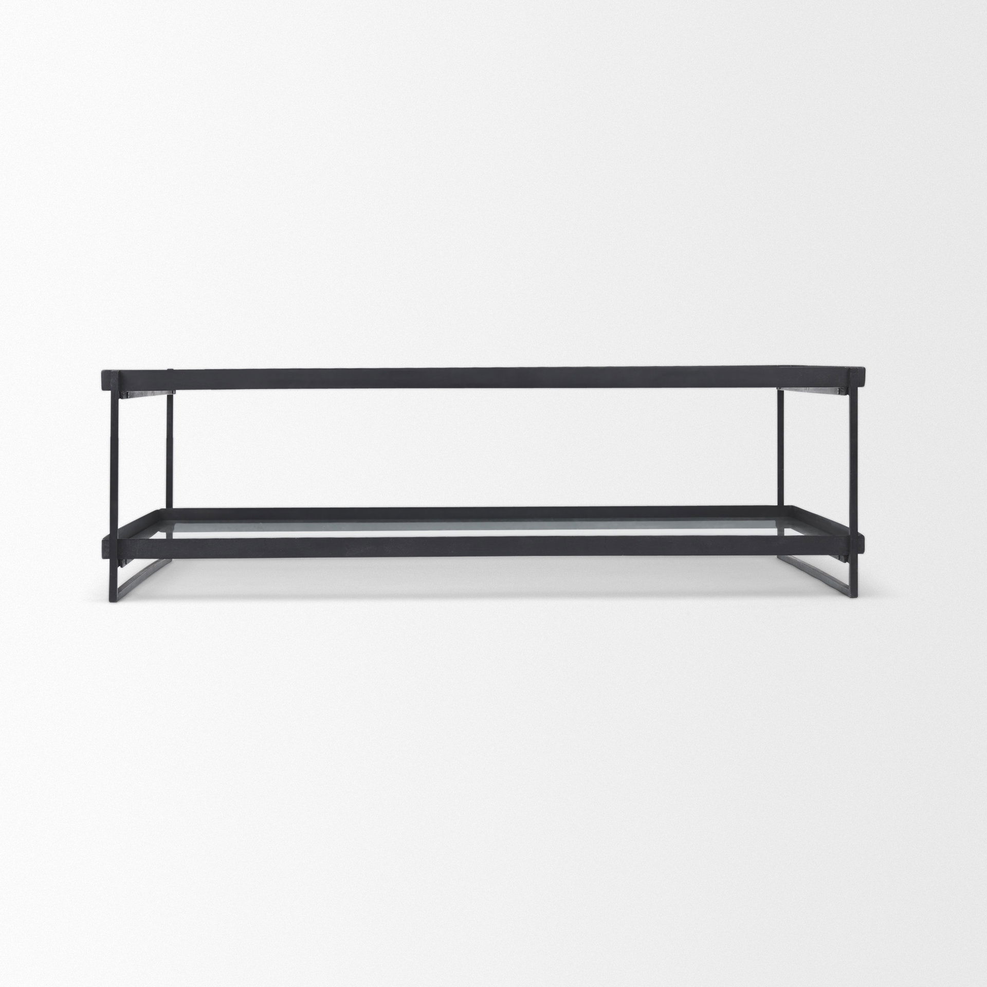 Trey 56'L x 32'W x 17'H Black Metal with Glass Coffee Table, by Mercana, 56" length x 32" width x 17" height View 6