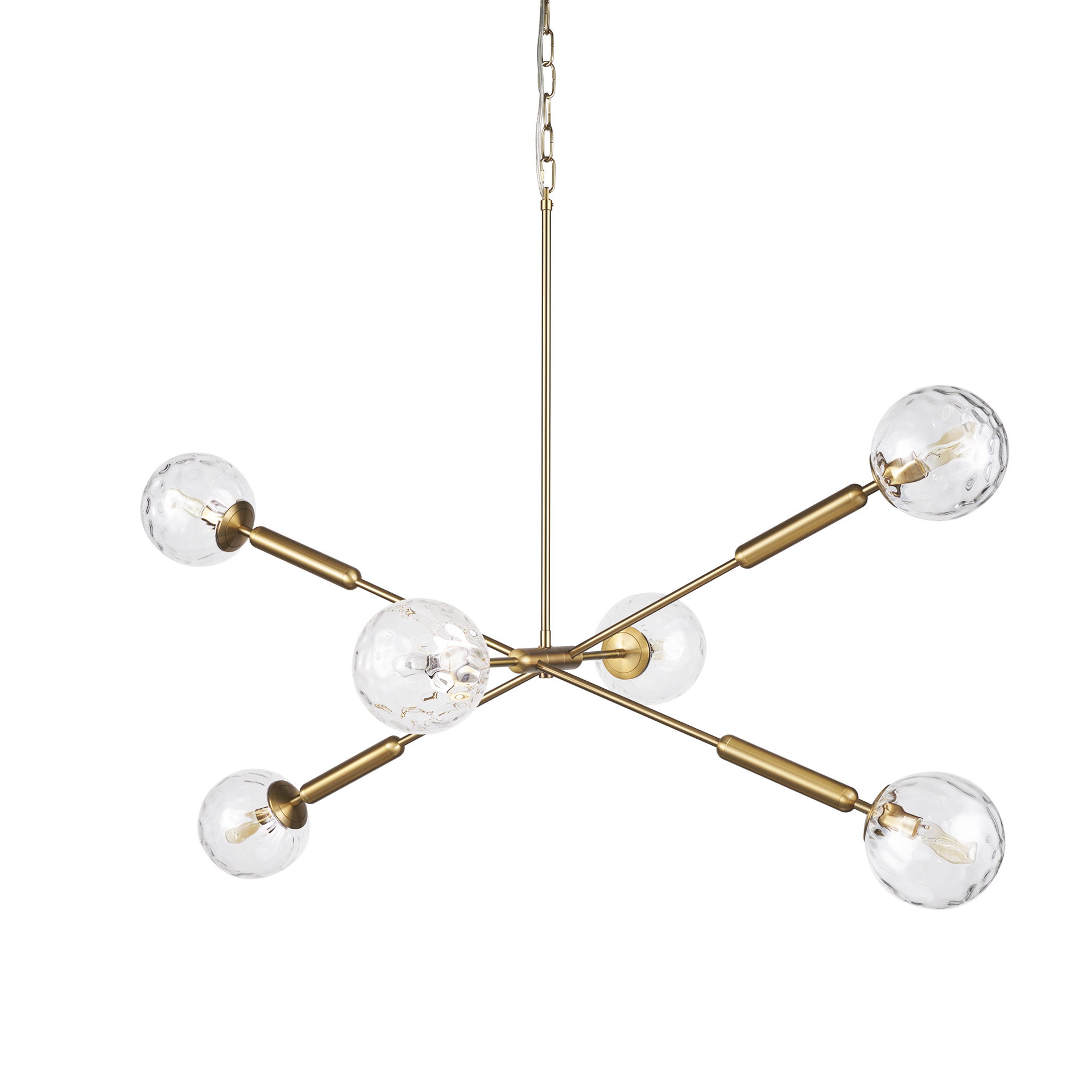 Britton Gold Metal with Clear Glass Globes 6-Light Chandelier, by Mercana, 47" length x 27" width x 33" height View 1