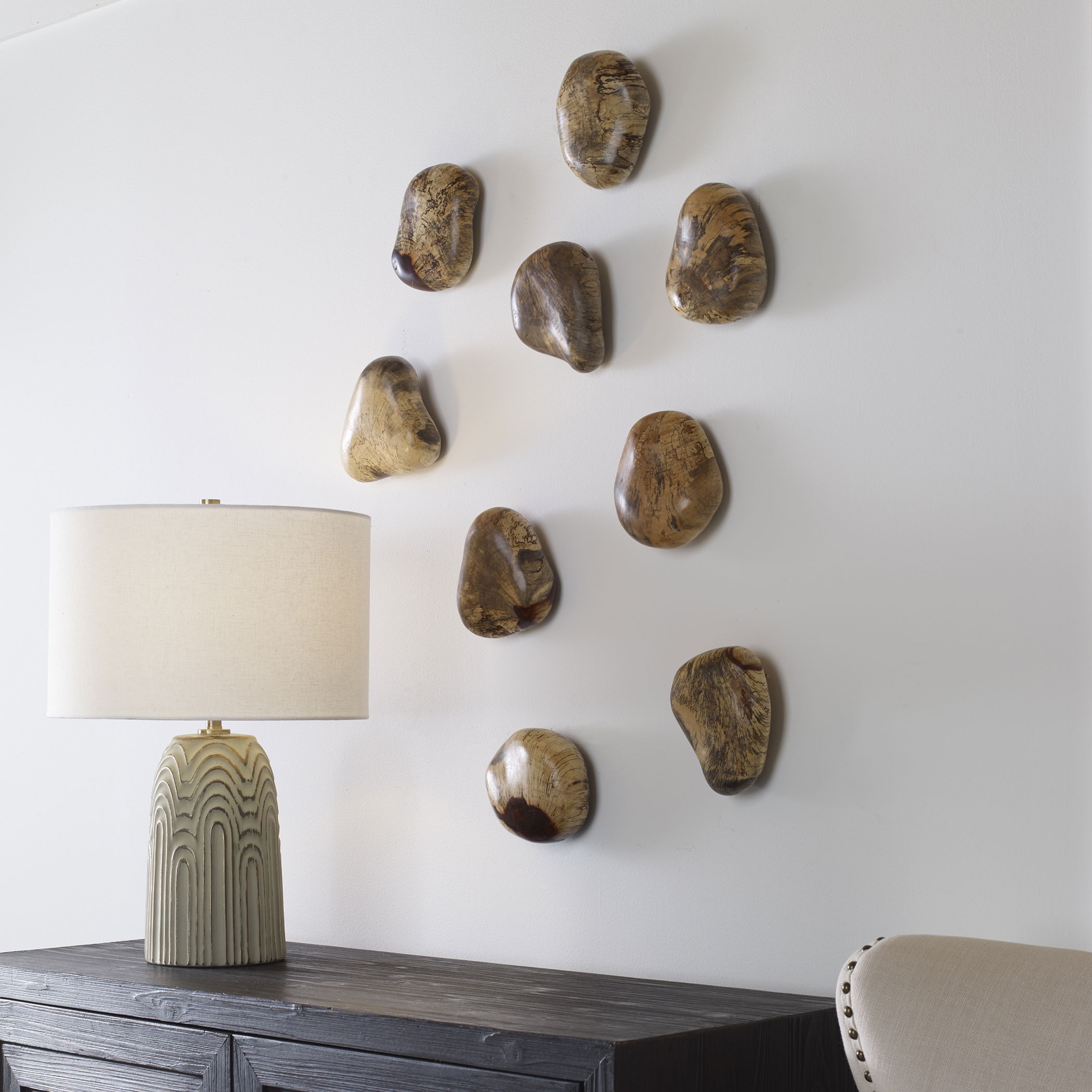 Pebbles Blonde Wood Wall Décor, S/9 large image 