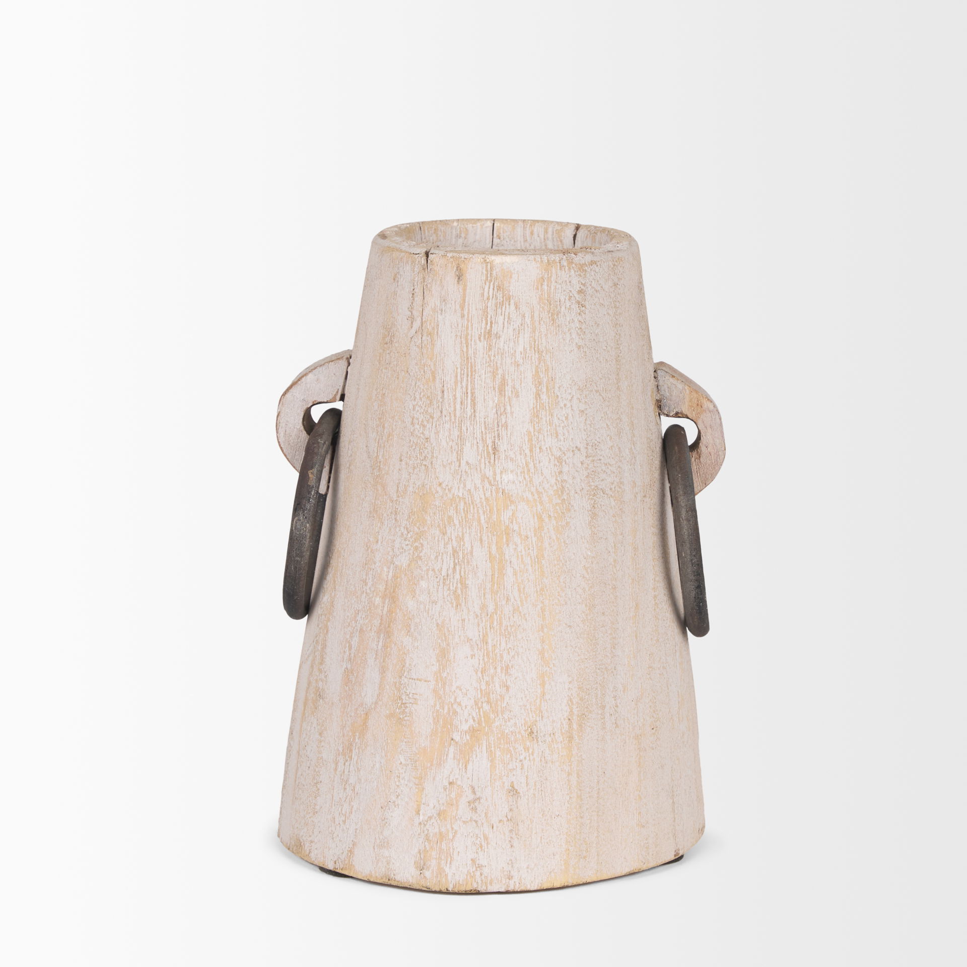 Monique Small Light Brown with Handles Wood Pot, Decorative Jar by Mercana, 5" length x 5" width x 7" height View 3