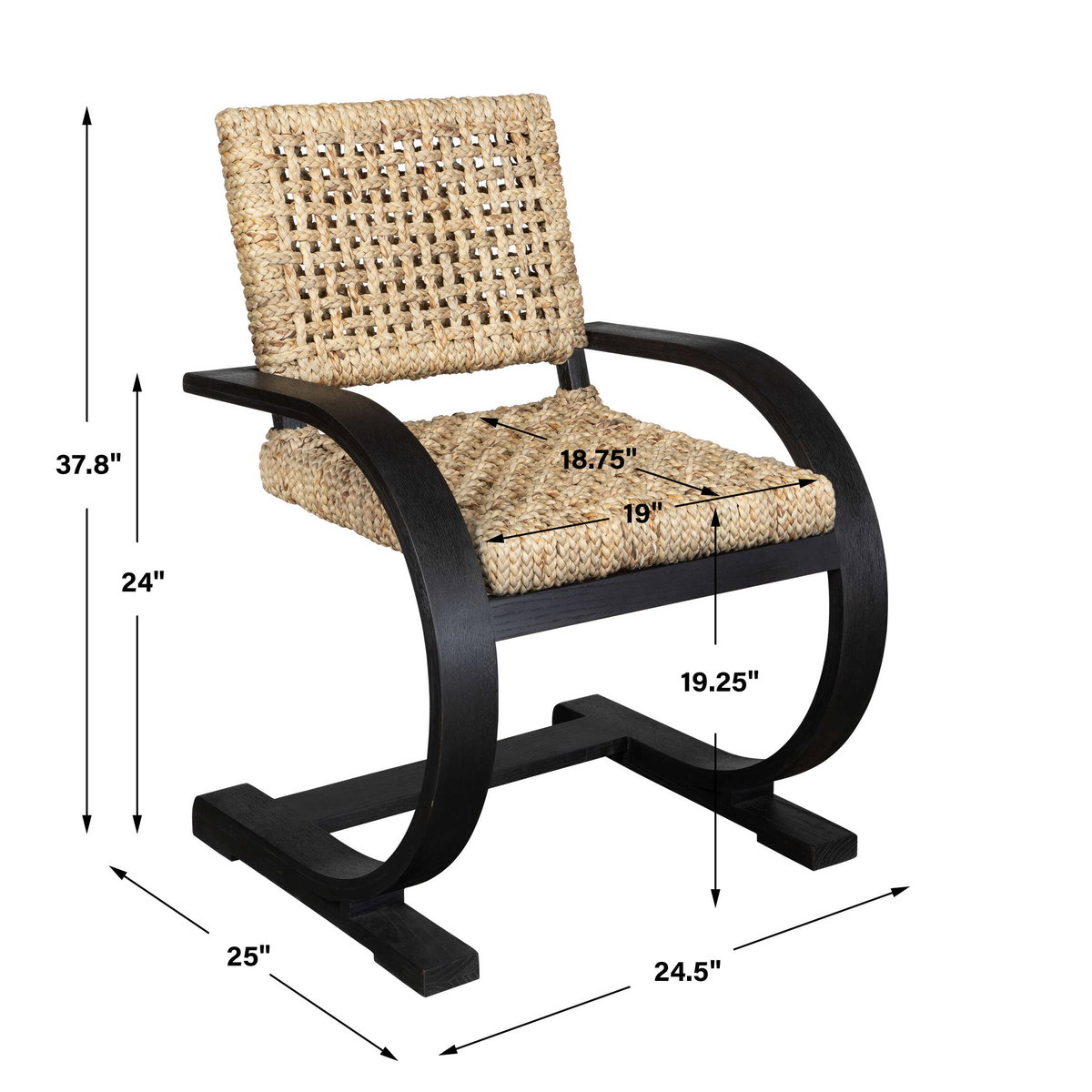 Rehema Black Dining Chair, by Uttermost, 24.5" width x 37.8" height x 25" depth View 3