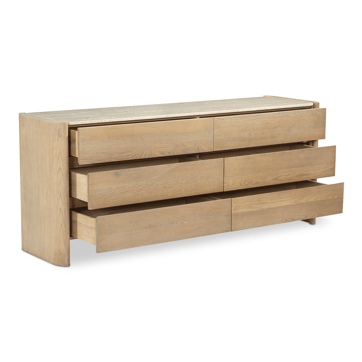 Lane 6 Drawer Dresser Natural, by Moe's Home, 72" width x 30" height x 20" depth View 2