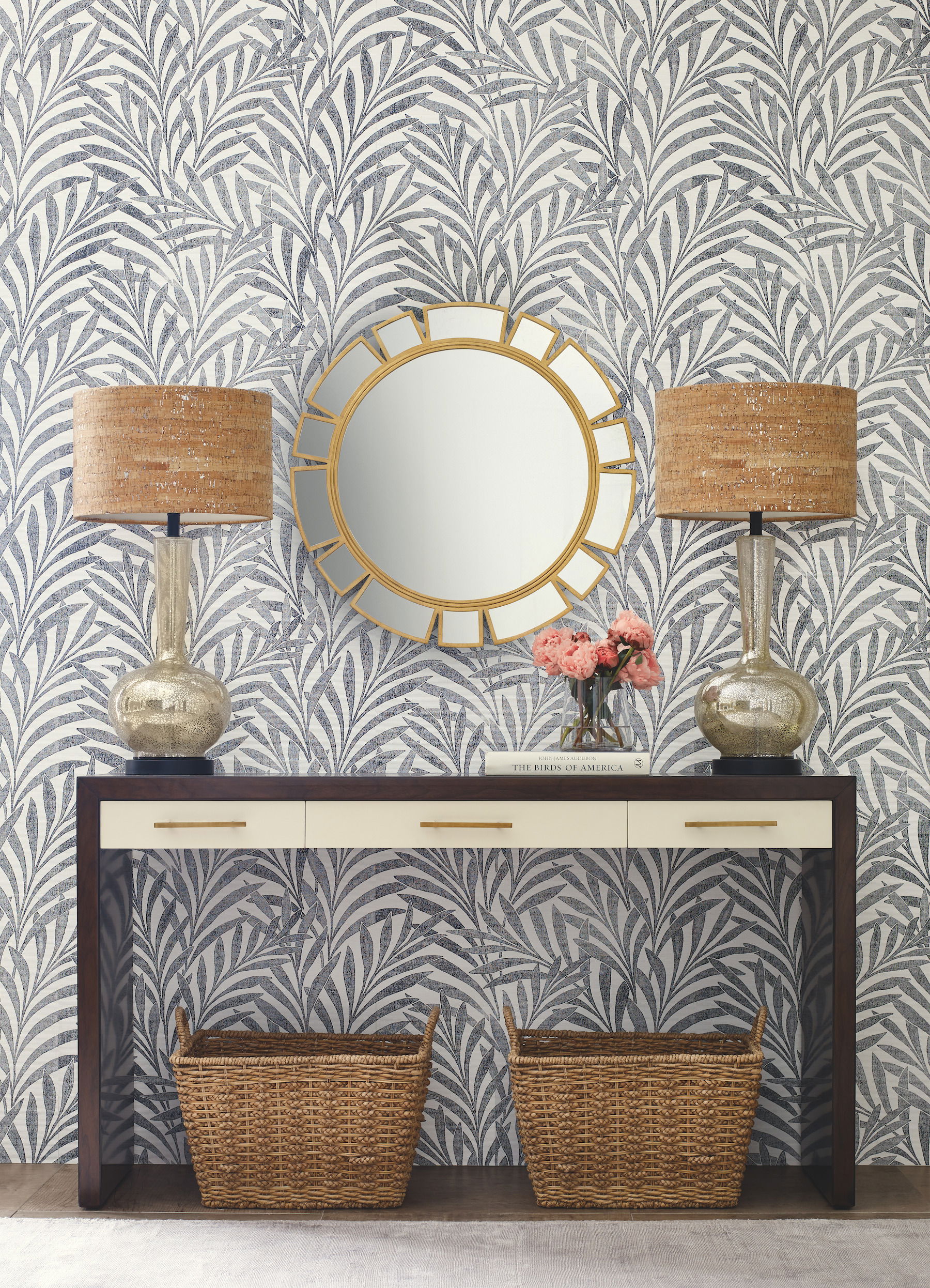 Tea Leaves Stripe Cream & Black Wallpaper large image 