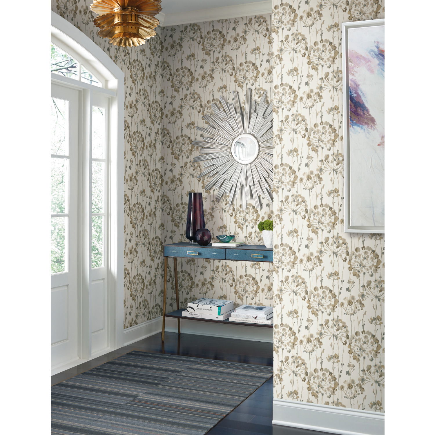 Flourish Taupe Metallic Wallpaper large image 