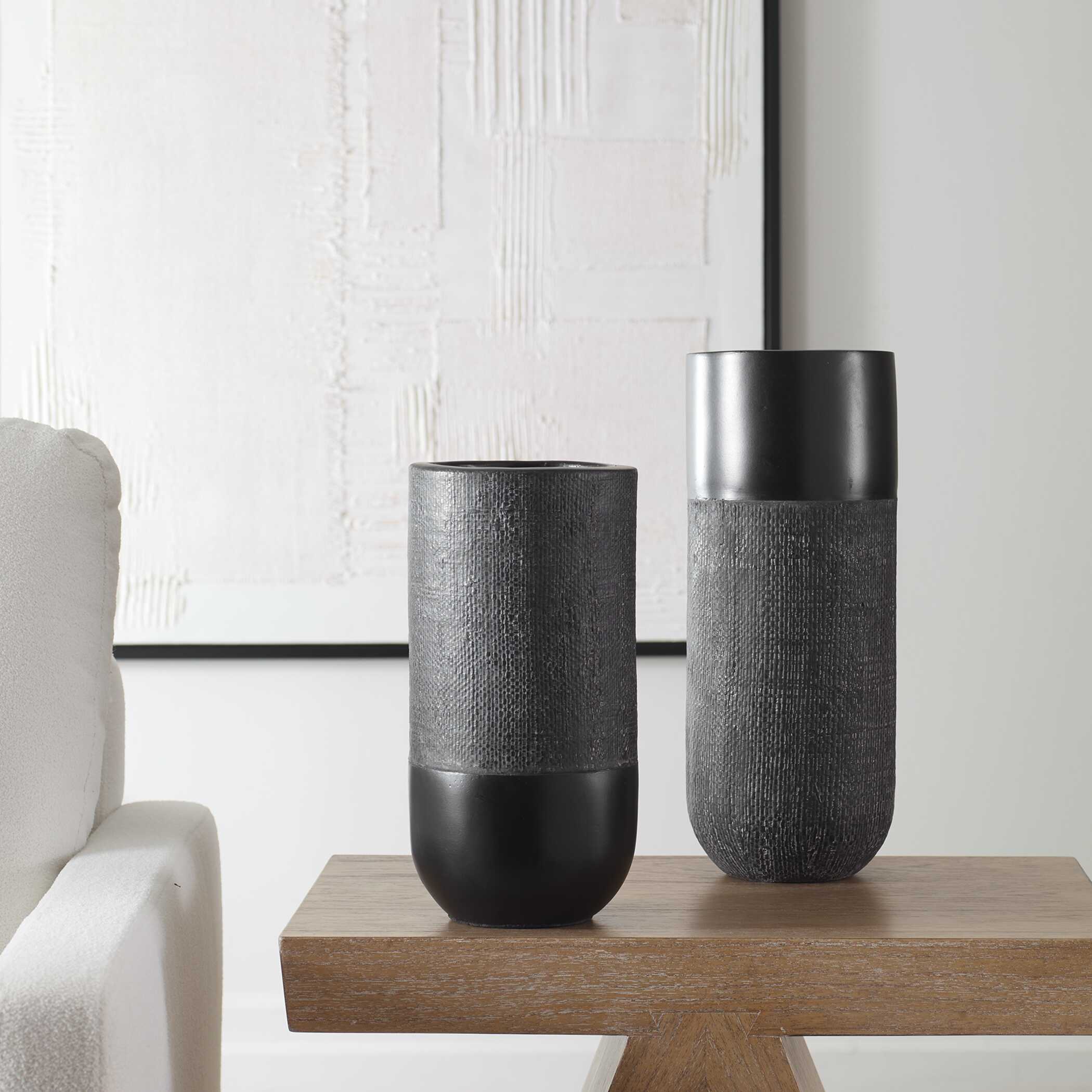 Woven Shadow Vases Set/2, Decorative by Uttermost, 6" width x 15.25" height x 6" depth View 4