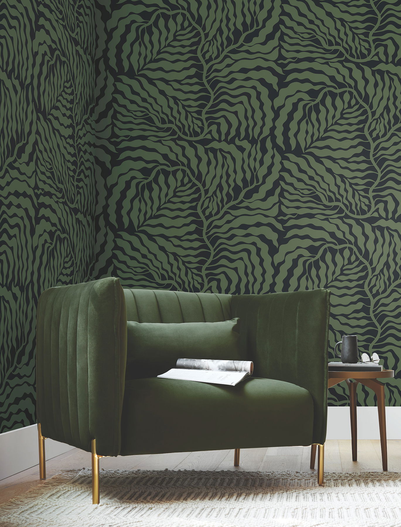 Fern Fronds Black & Green Wallpaper large image 