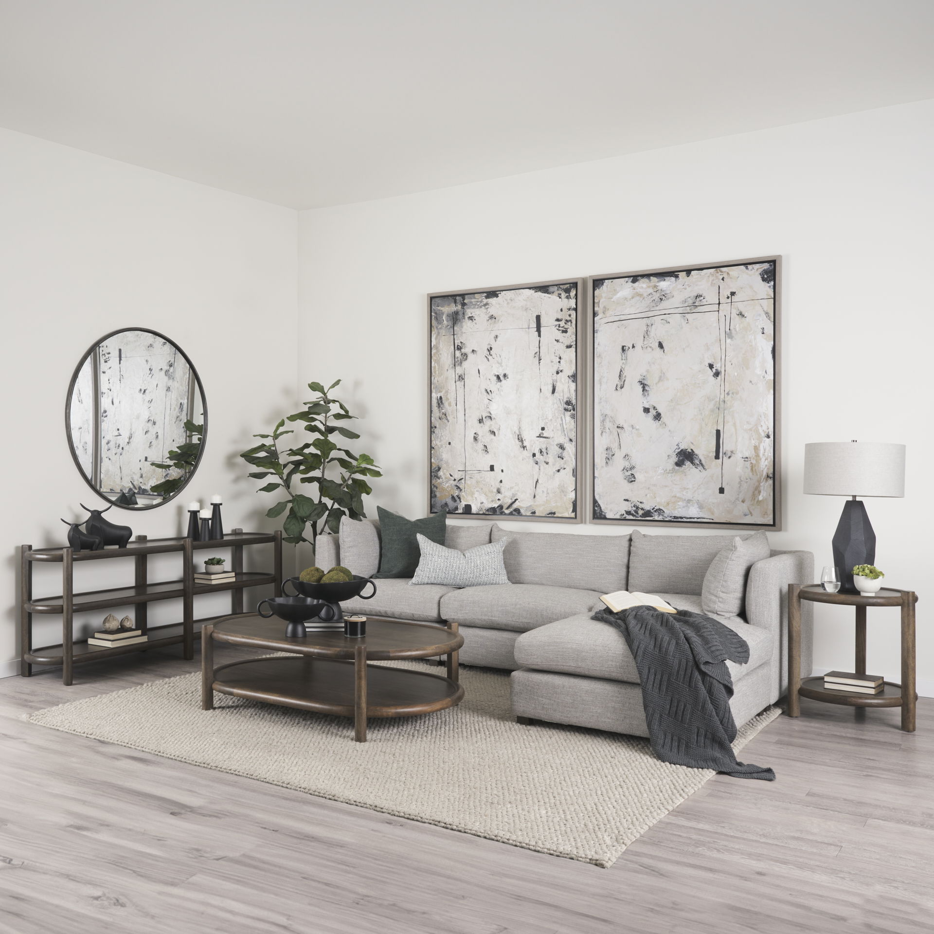 Romi Dark Brown Wood with 3 Shelves Oval Console Table large image 