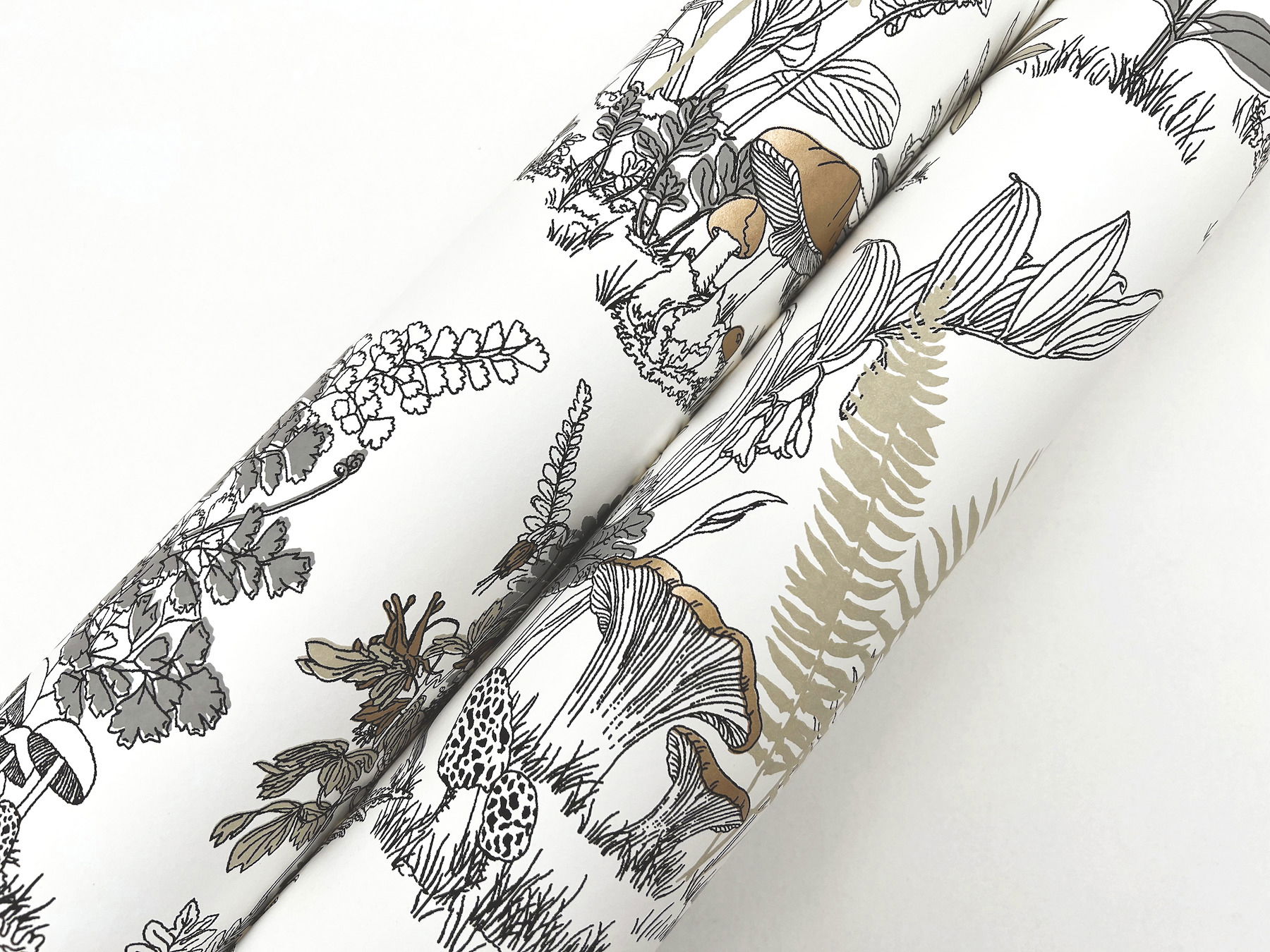Mushroom Garden Toile Neutral & Gold Wallpaper large image 