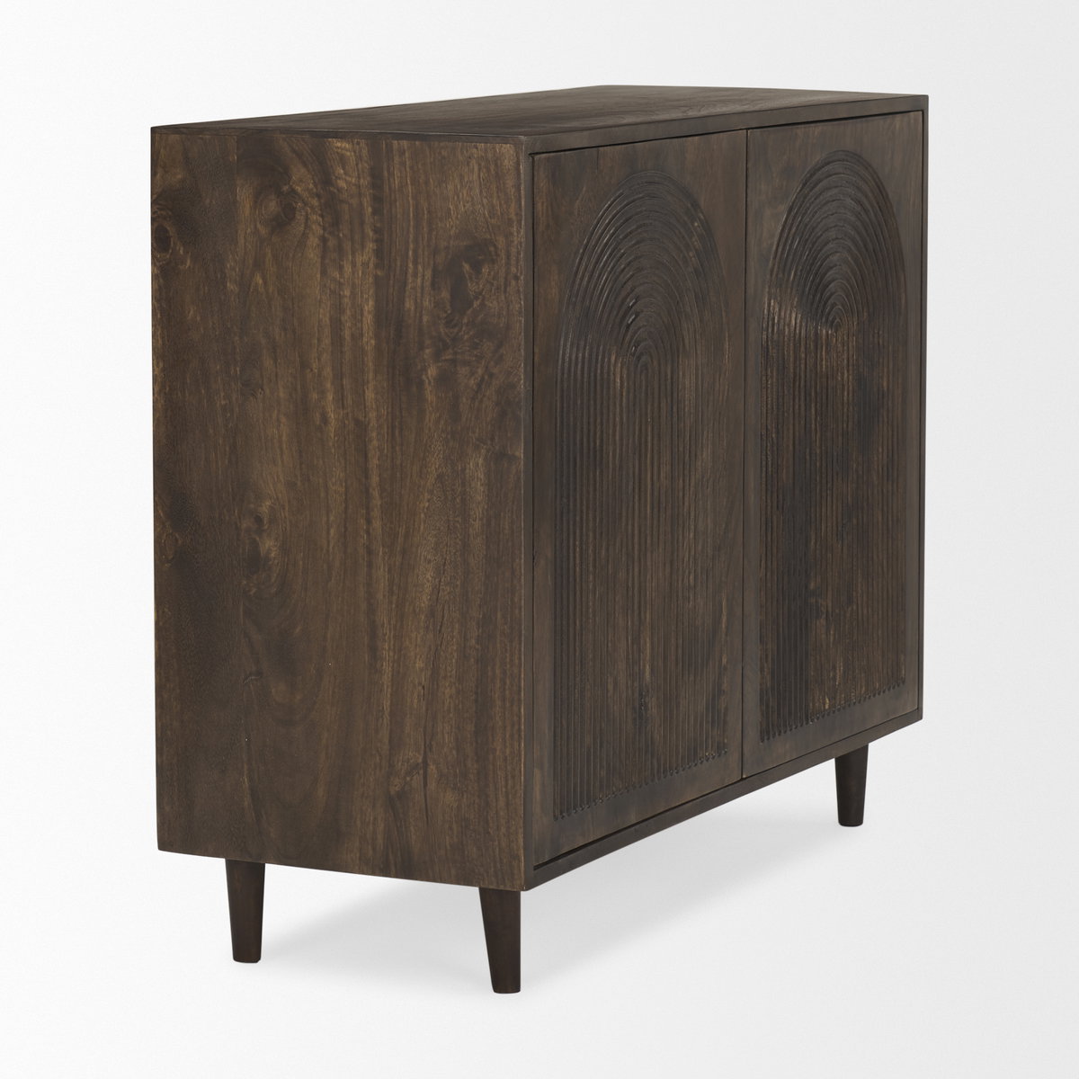 Tucker Dark Brown Wood with Carved Arch Pattern 2 Door Cabinet, Cabinets & Chest by Mercana, 36" length x 15" width x 30" height View 6