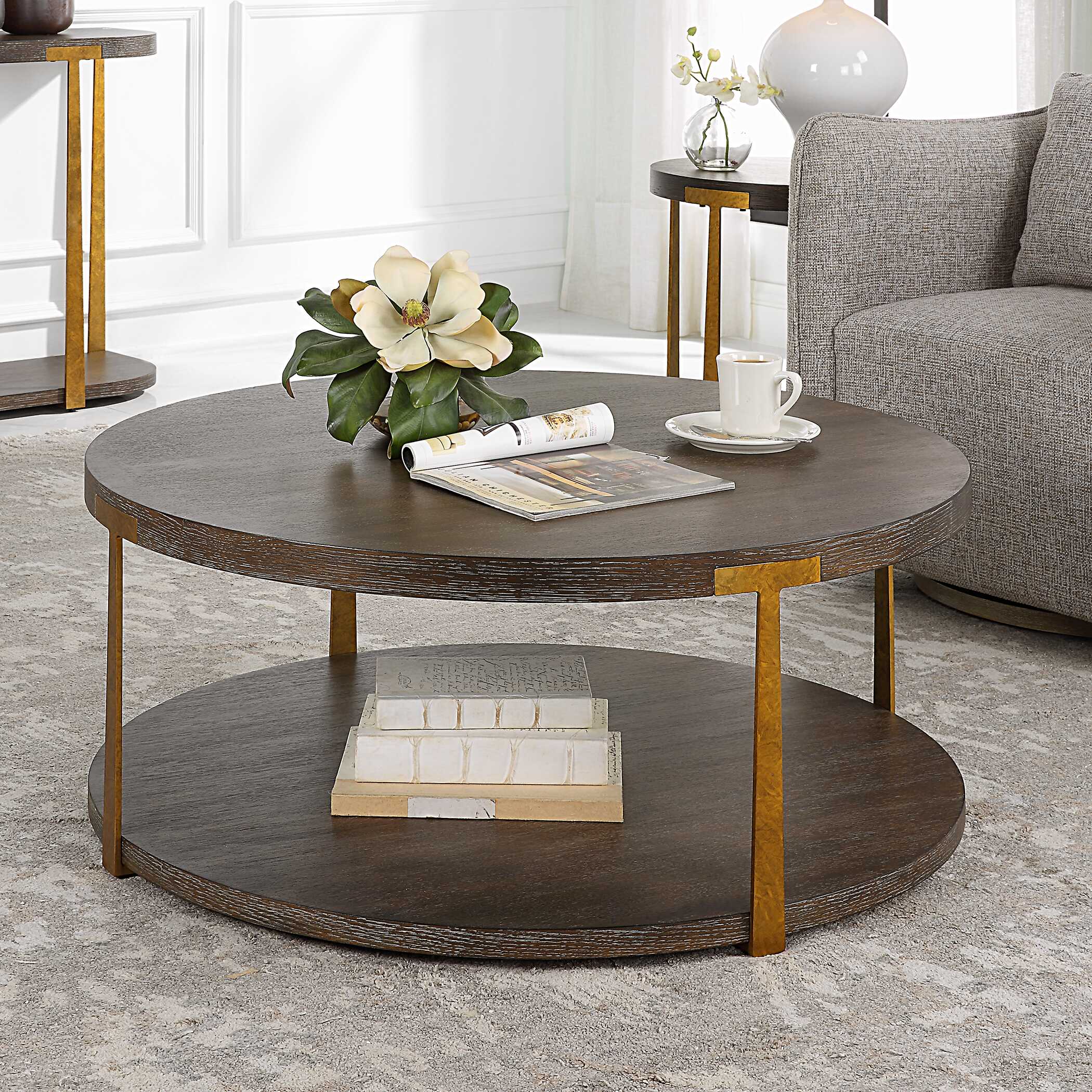 Palisade Round Wood Coffee Table, Furniture by Uttermost, 40" width x 17" height x 40" depth View 4