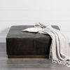 Minara 36' Square Black Leather Wrapped with Metal Base Ottoman, by Mercana, 36" length x 36" width x 16" height thumbnail 2