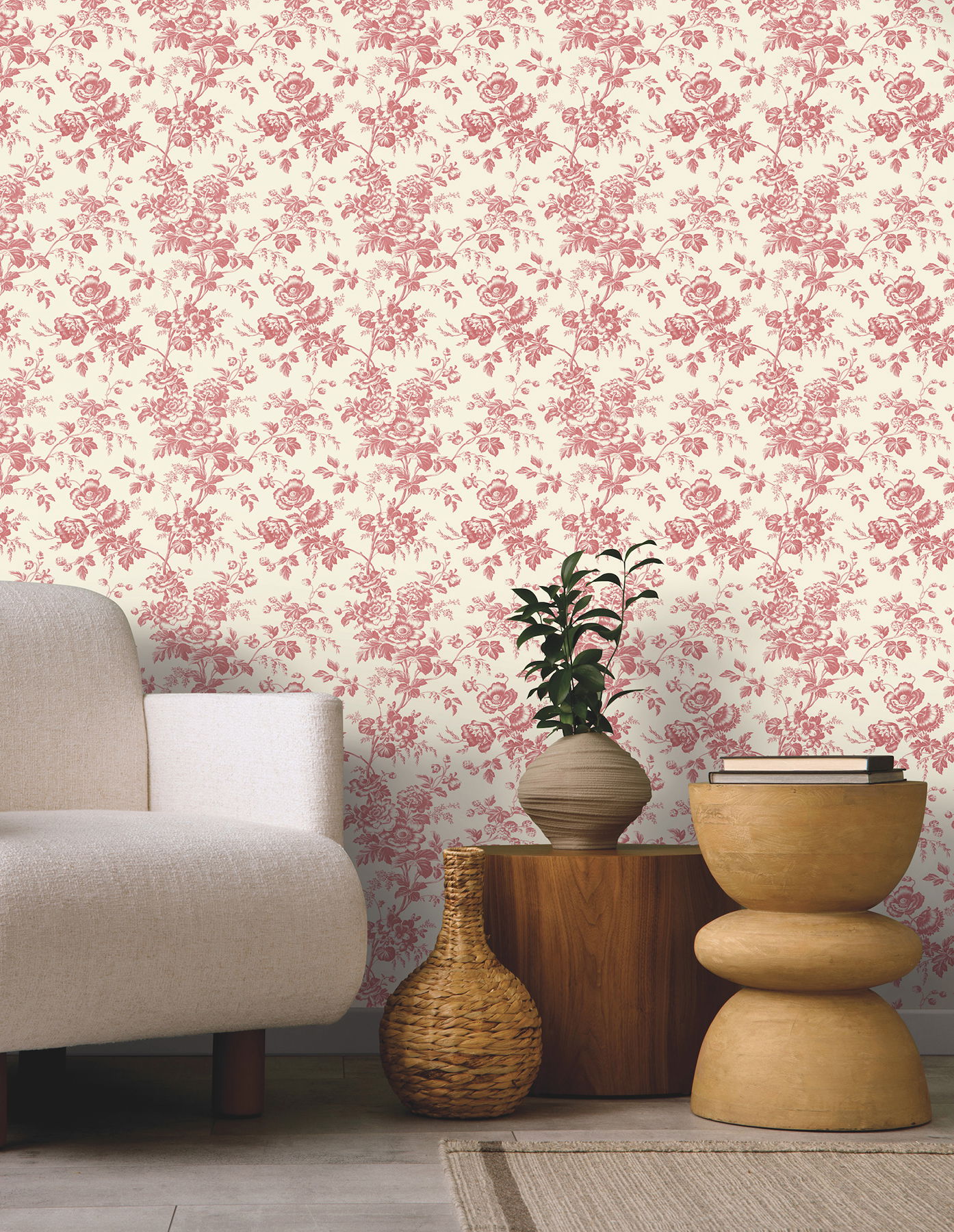 Anemone Toile French Red Wallpaper, by York Wall, 33' length x 1'8.5" width x 0.02" depth View 2
