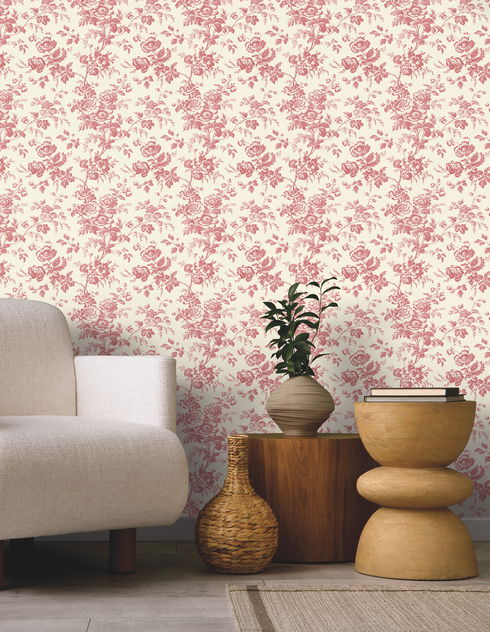 Anemone Toile French Red Wallpaper