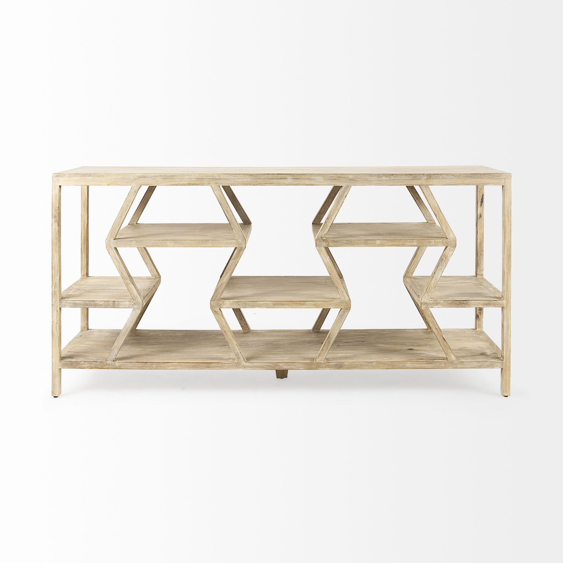 Dayton II 66L x 16W Natural Wooden Multi-Level Shelf Console Table large image 