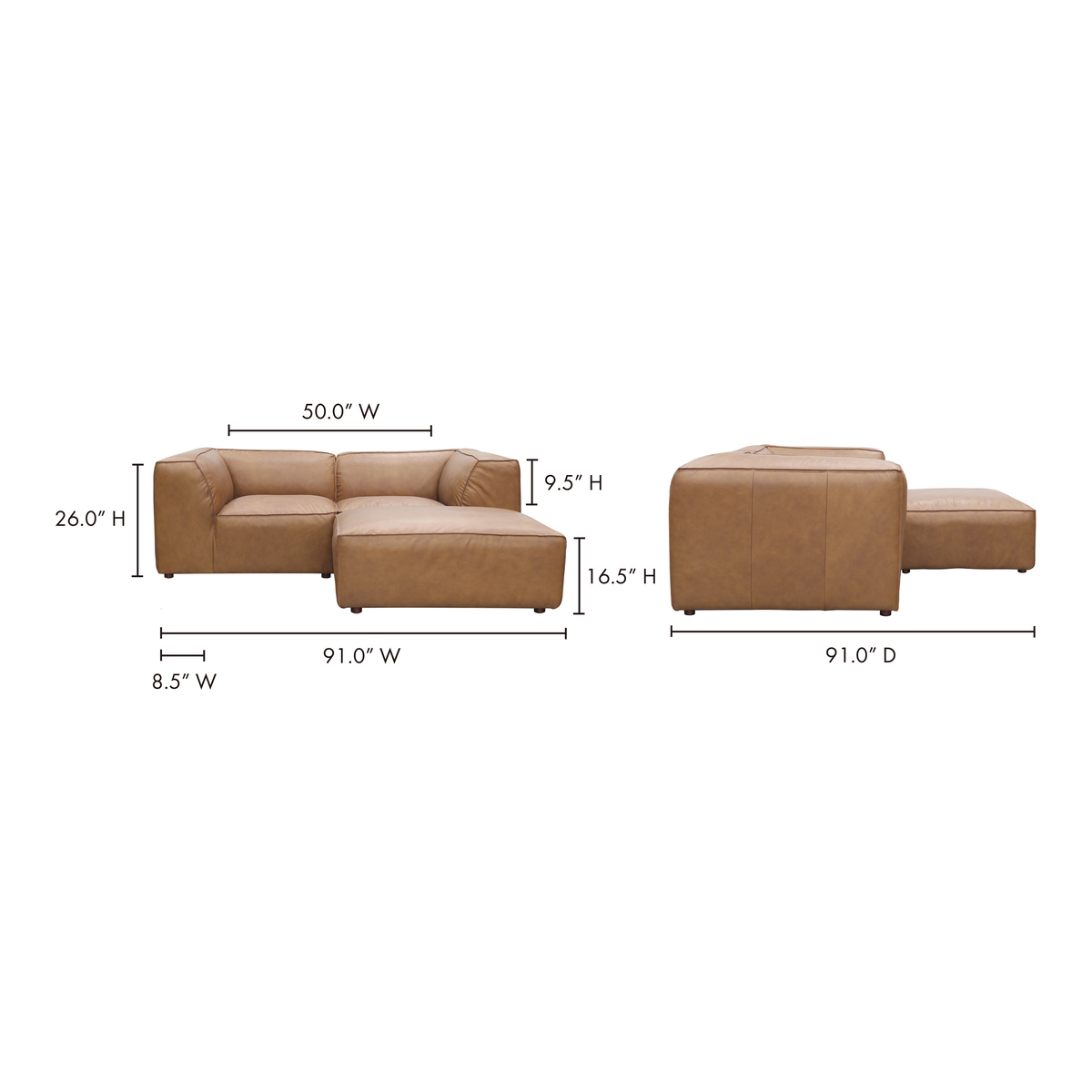 Form Nook Modular Sectional Sonoran Tan Leather, Sectional Sofa by Moe's Home, 81" width x 26" height x 71.5" depth View 9