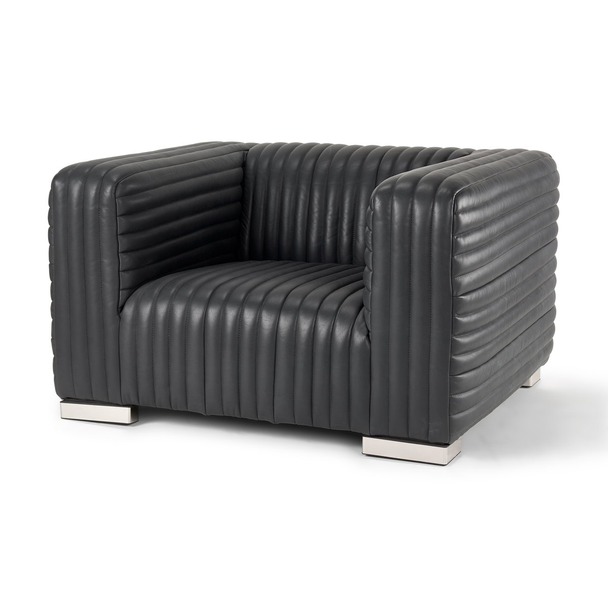 Ricciardo Black Leather Upholstered Arm Chair, Accent Chair by Mercana, 45.28" length x 38.19" width x 26.38" height View 1