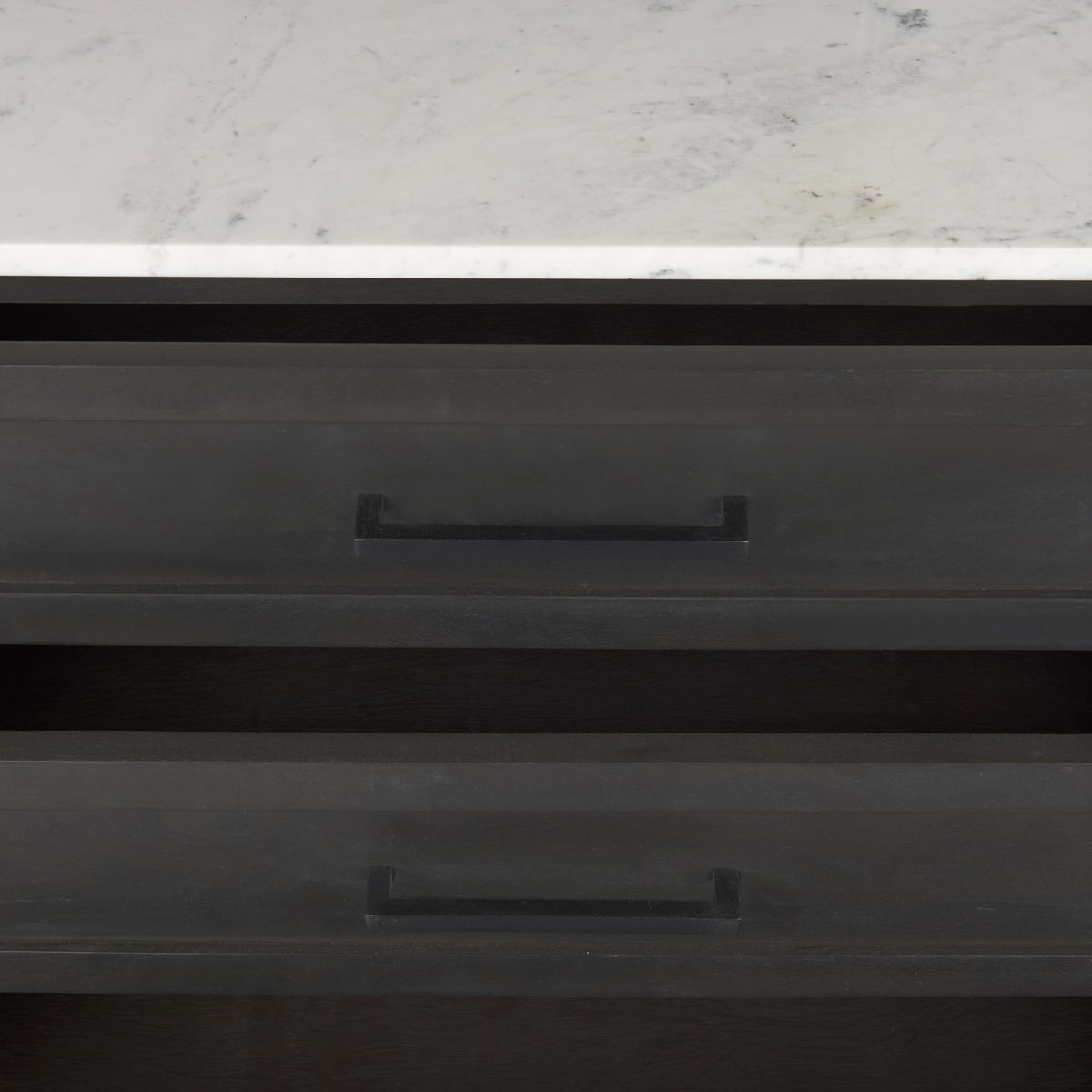Divina Black-Brown Wood with White Marble Top and Black Metal Base Sideboard, Sideboards & Buffet by Mercana, 71" length x 18.5" width x 32" height View 13