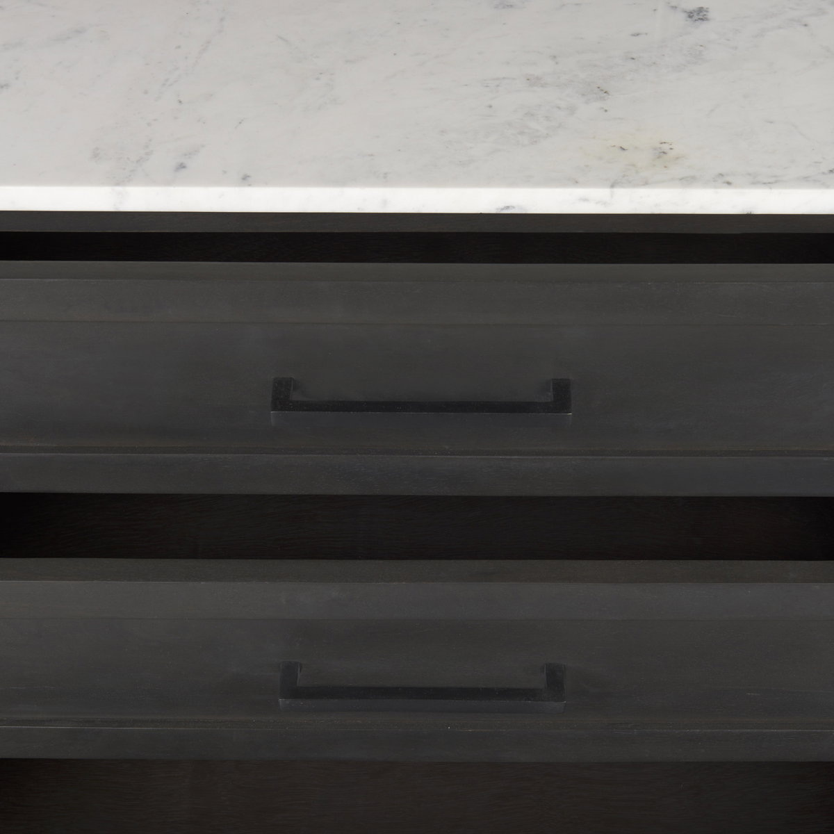 Divina Black-Brown Wood with White Marble Top and Black Metal Base Sideboard, Sideboards & Buffet by Mercana, 71" length x 18.5" width x 32" height View 13