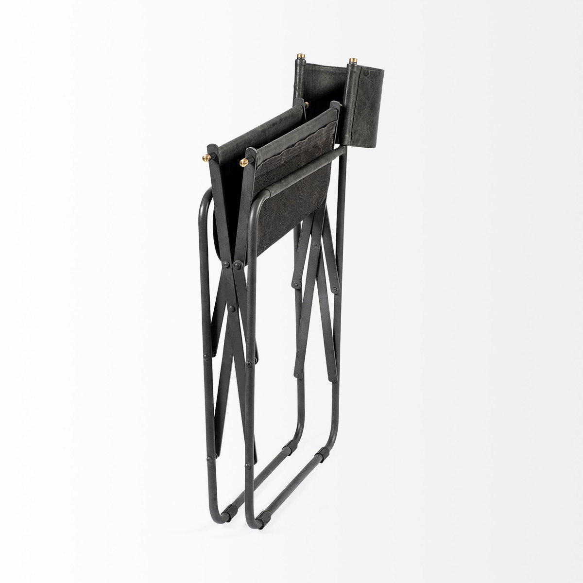 Direttore Curved Back Dining Side Chair | Black Leather with Black Iron, Dining Chair by Mercana, 19.25" length x 20" width x 31" height View 11