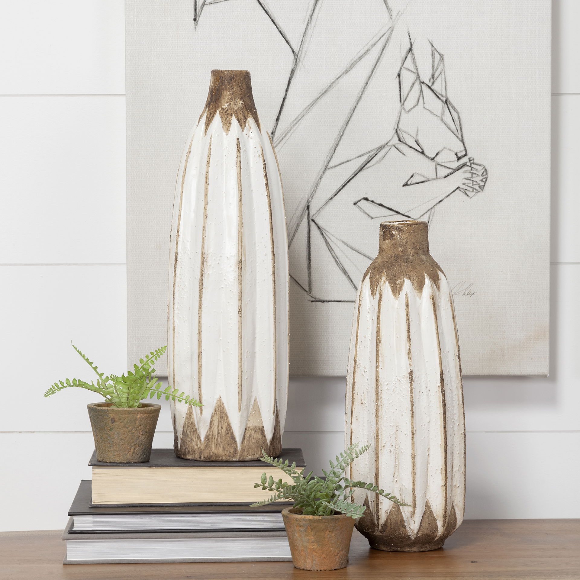 Sisko I Short Rustic Brown White Ceramic Vase large image 