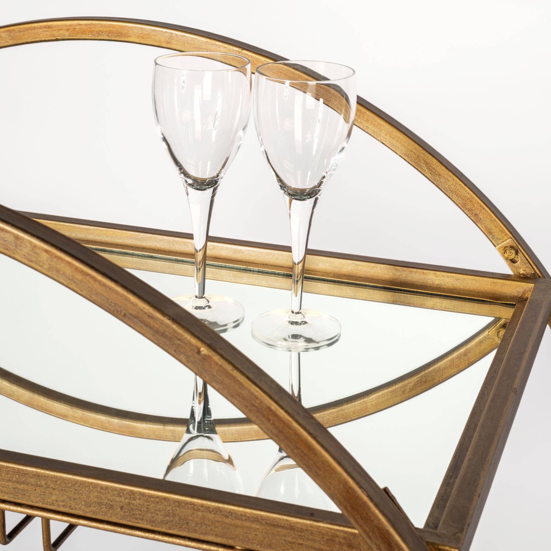 Carola Gold Frame Two-Tier Glass Shelves with Stemware Holder Bar Cart large image 