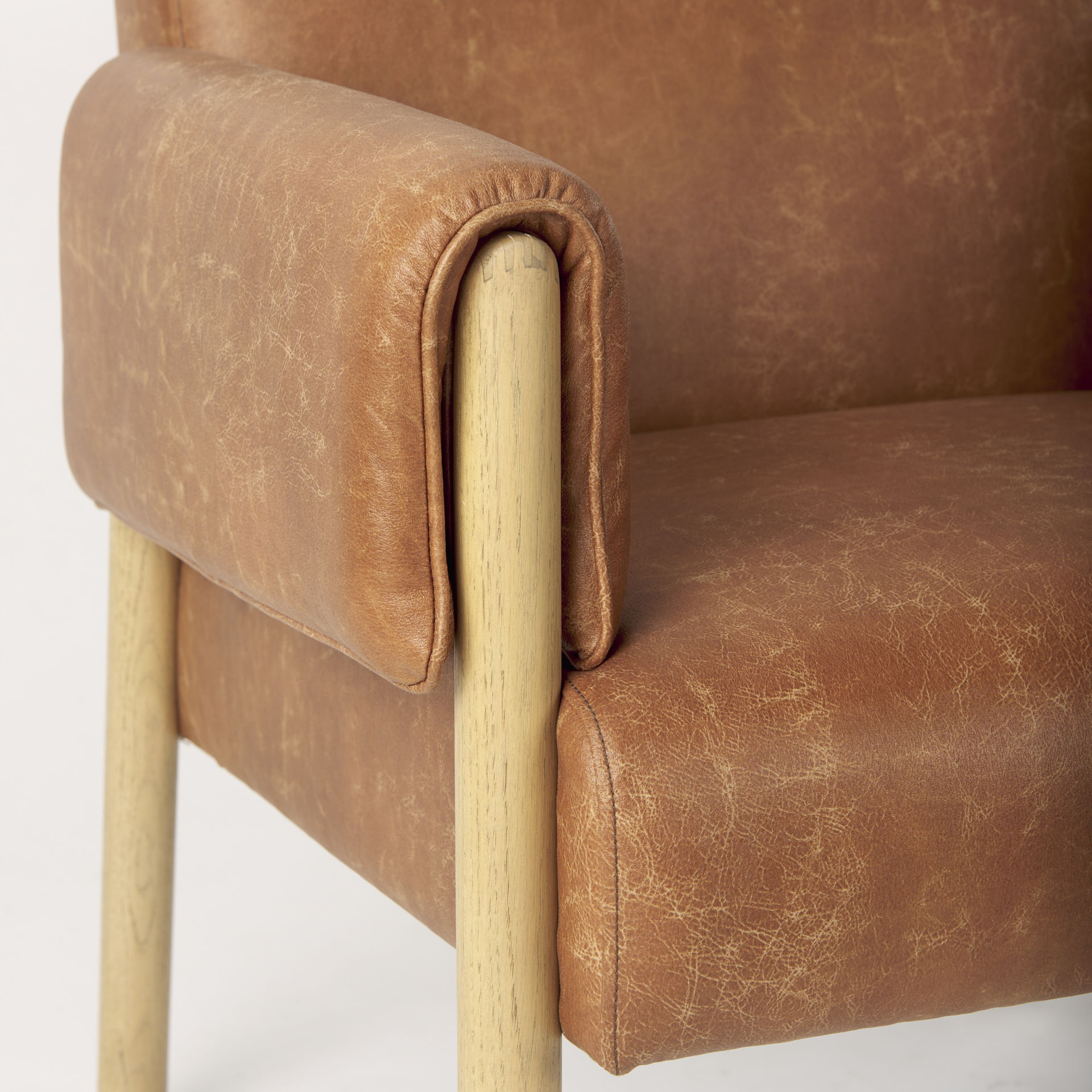 Ashton Brown Vegan Leather with Light Wood  Accent Chair, by Mercana, 28.54" length x 29.72" width x 31.5" height View 13