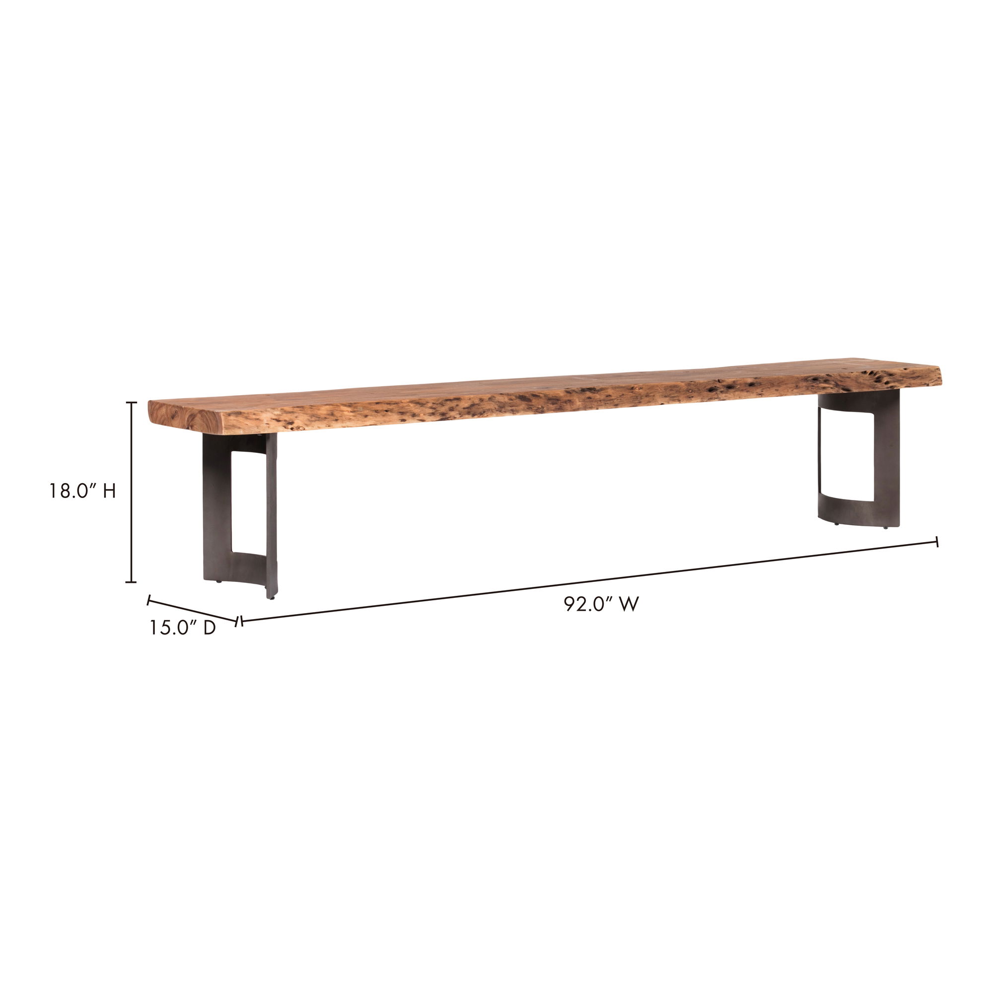 Bent Bench Small Brown, Benche by Moe's Home, 92" width x 18.5" height x 15" depth View 11