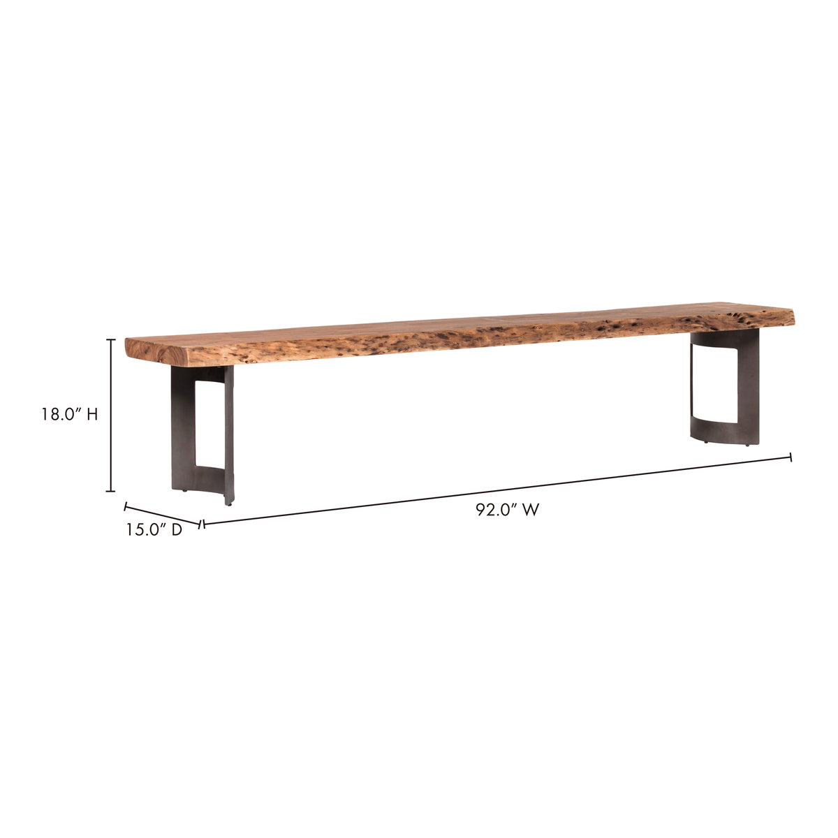 Bent Bench Small Brown, Benche by Moe's Home, 92" width x 18.5" height x 15" depth View 11