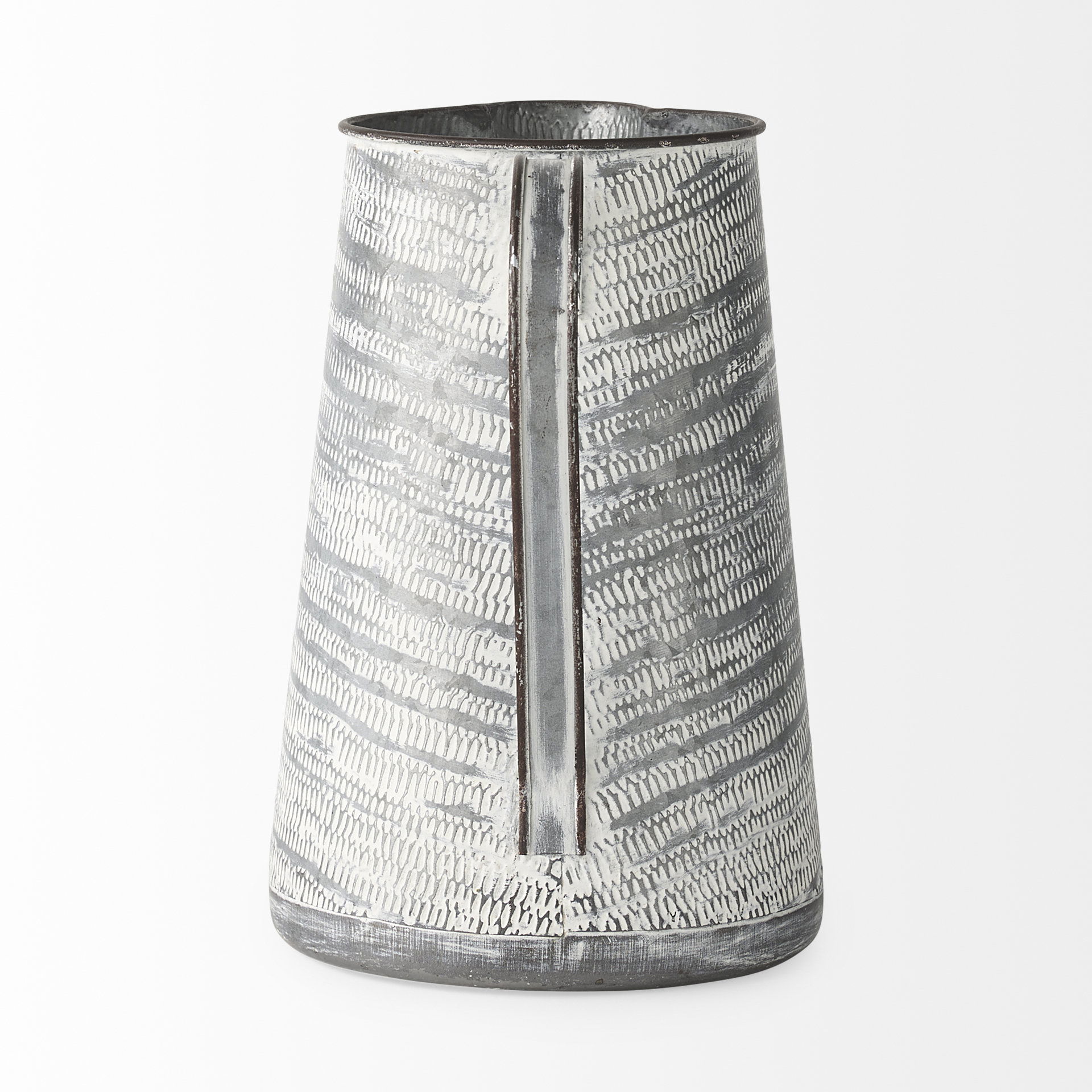Serena II 11.2H Large Gray/White Textured Metal Jug, Decorative Jar by Mercana, 10" length x 7.1" width x 10.6" height View 4