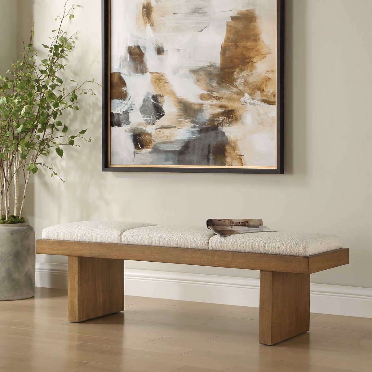 Haden White Upholstery Bench, Benche by Uttermost, 60" width x 18" height x 20.25" depth View 3