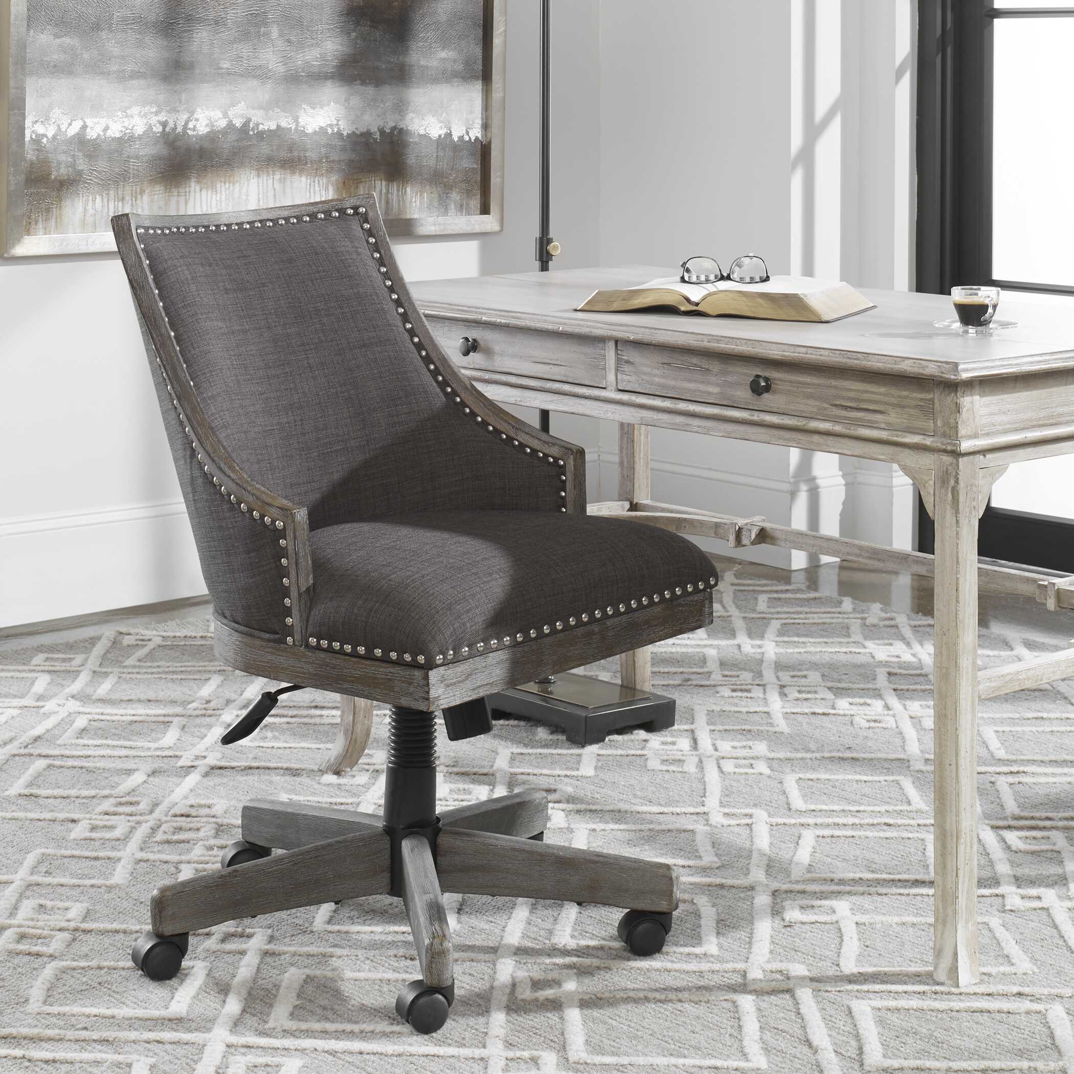 Aidrian Charcoal Desk Chair, Furniture by Uttermost, 22.5" width x 39" height x 25" depth View 2