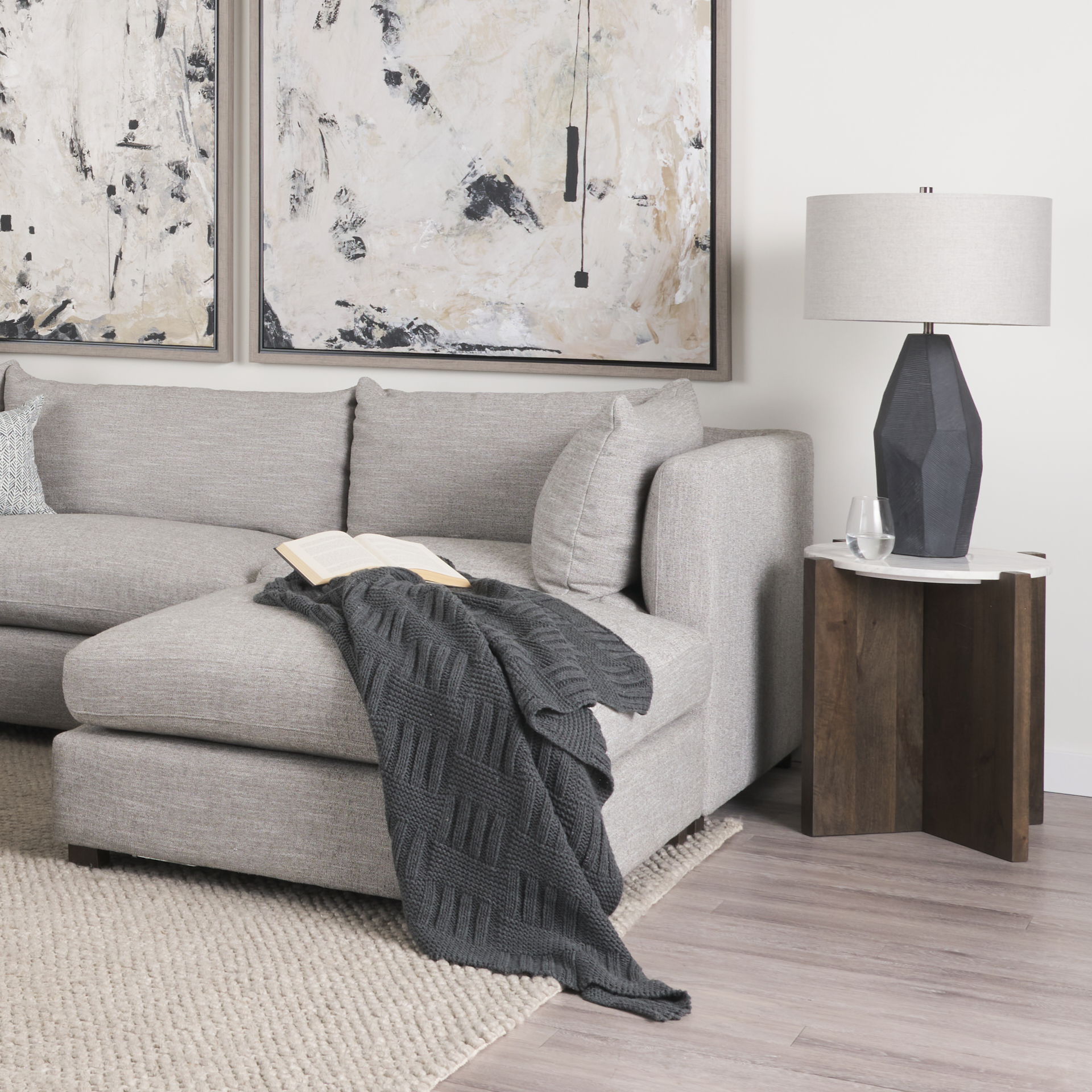 Bianca Dark Brown Wood with Marble Round Accent Table, Side & End Table by Mercana, 22" length x 22" width x 22" height View 2