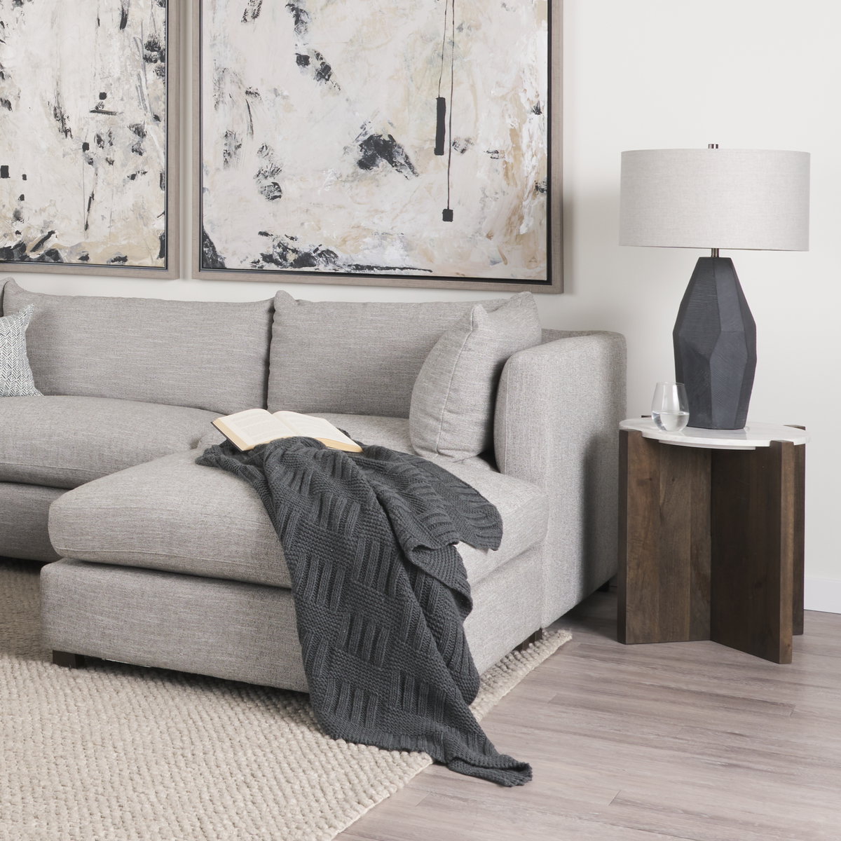 Bianca Dark Brown Wood with Marble Round Accent Table, Side & End Table by Mercana, 22" length x 22" width x 22" height View 2