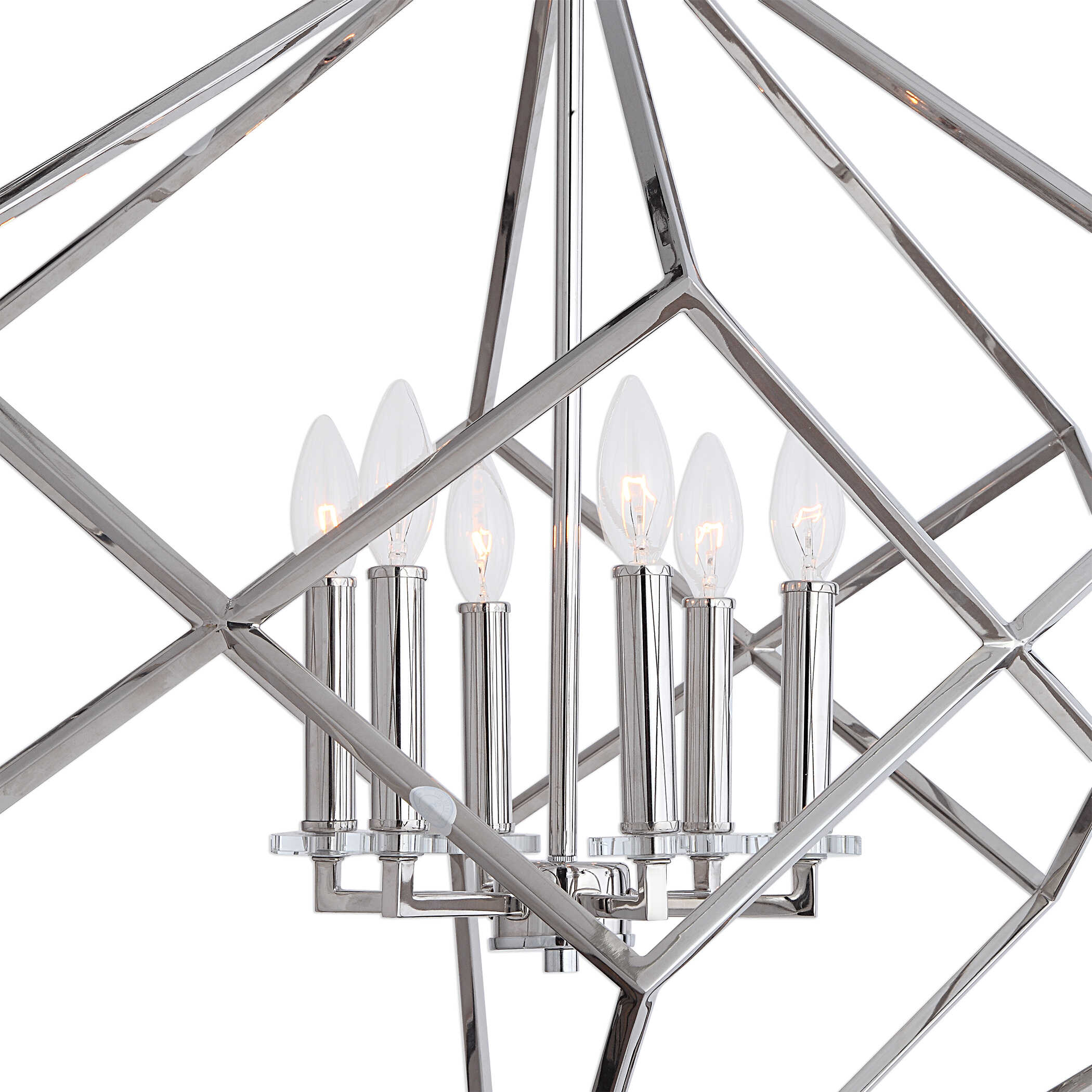 Euclid 6 Light Nickel Cube Pendant, Ceiling Light by Uttermost, 26" width x 30.25" height x 26" diameter x 26" depth View 3
