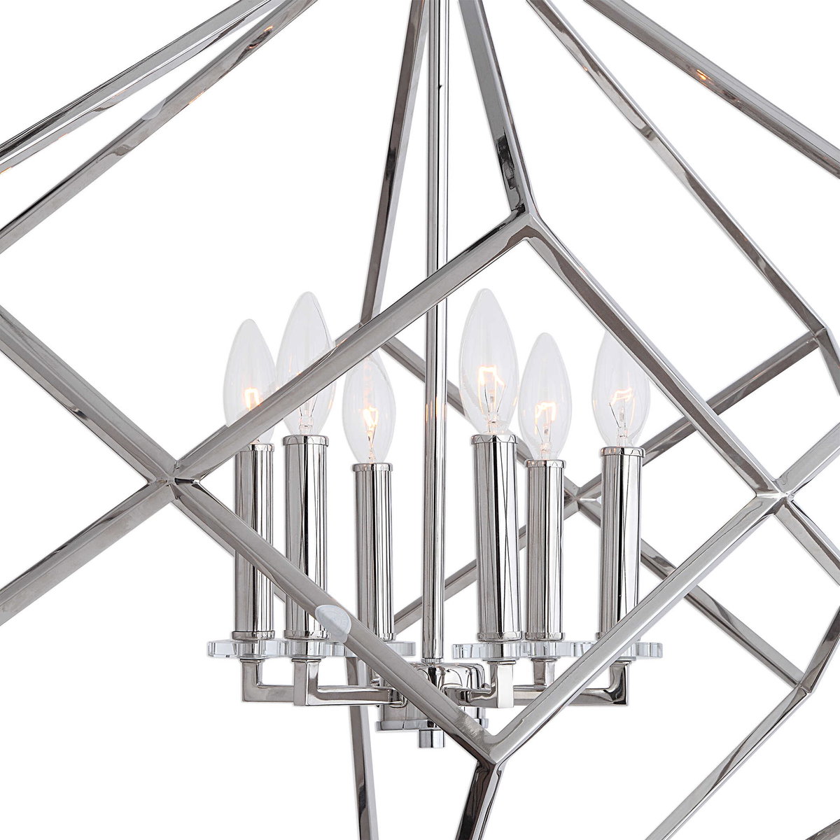Euclid 6 Light Nickel Cube Pendant, Ceiling Light by Uttermost, 26" width x 30.25" height x 26" diameter x 26" depth View 3