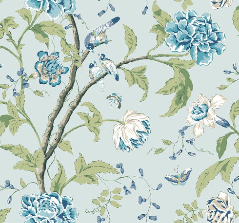 Teahouse Floral Light Blue Wallpaper