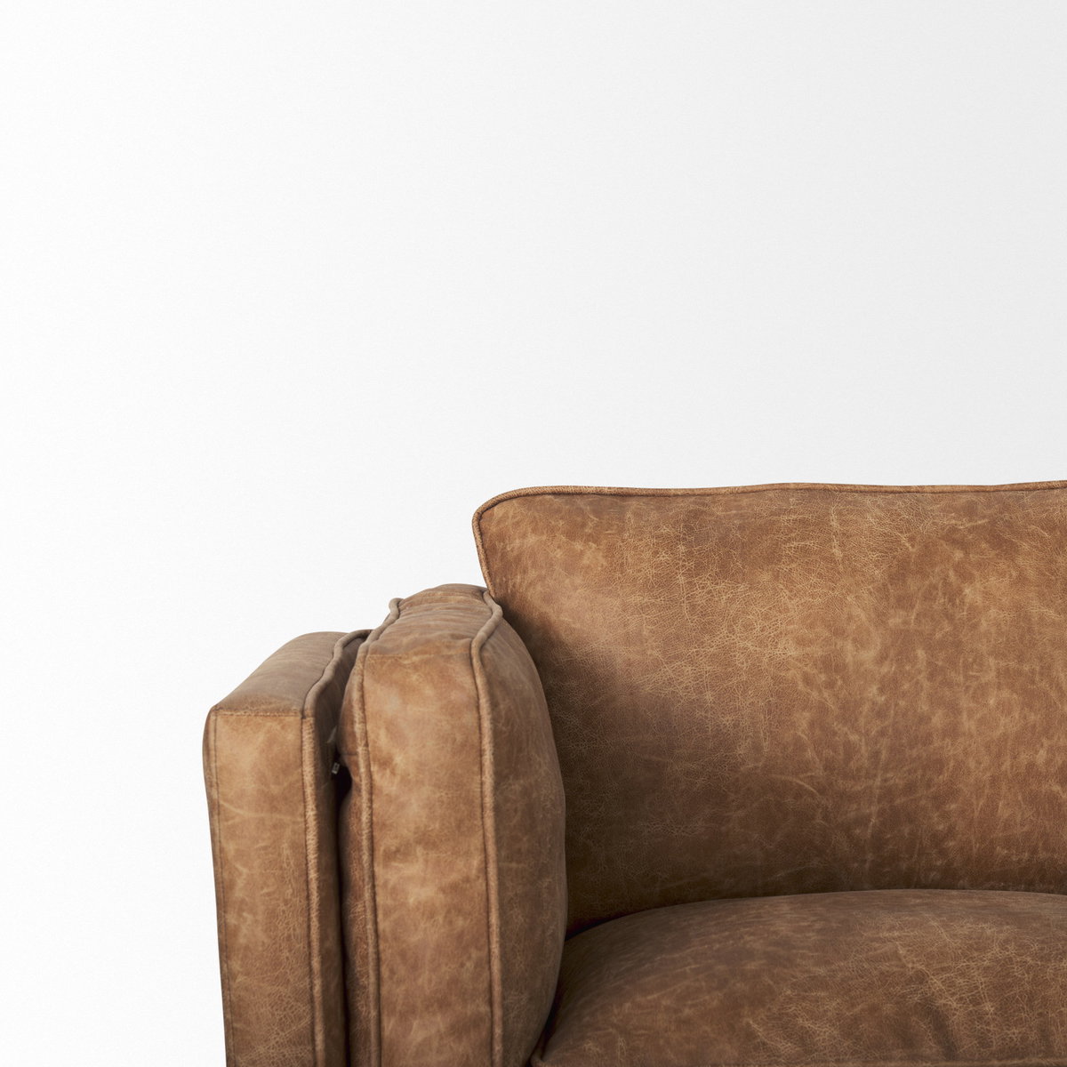 Brooks  Cognac Brown Faux Leather Three Seater Sofa with Medium Brown Wooden Legs, Sofas & Sectional by Mercana, 90.16" length x 34.84" width x 33.46" height View 10