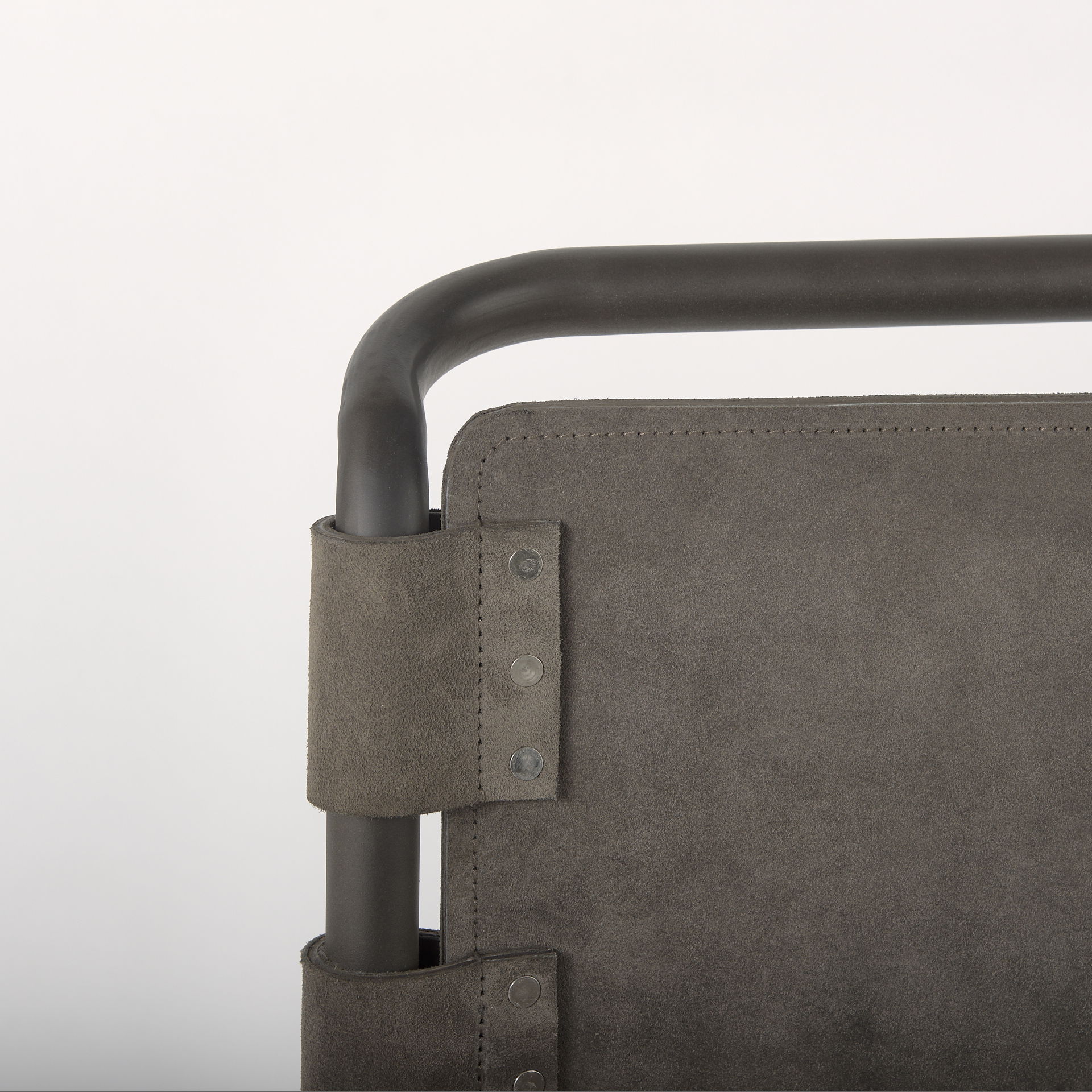 Berbick 33' Total Height Brown/Gray Suede with Iron Frame Dining Chair, by Mercana, 20.5" length x 24" width x 33" height View 8