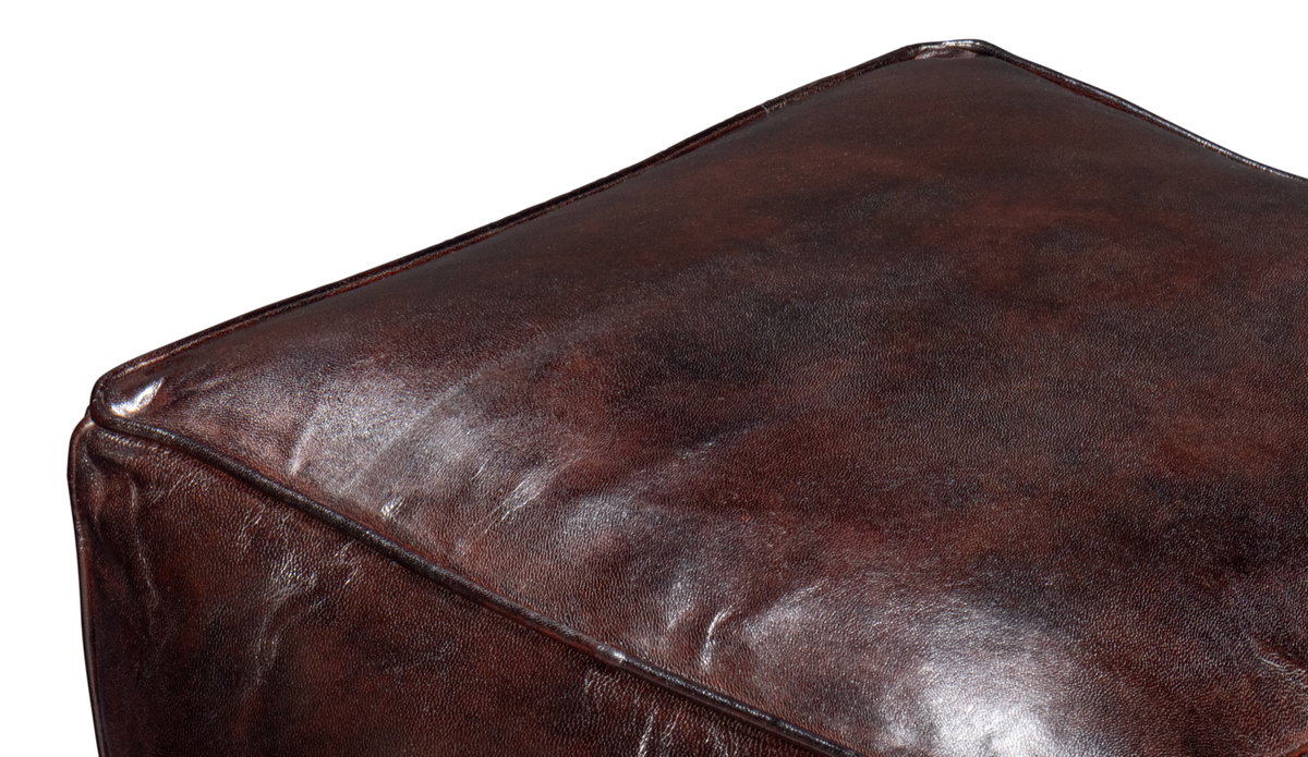 Sunday Afternoon Leather Cube Dark Brn, by Sarreid, 1'3" length x 1'3" width x 1'4" height View 4