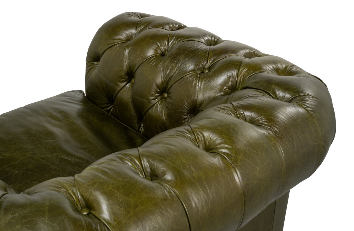 Savile Leather Chair,Green, Seating by Sarreid, 51" length x 39" width x 29" height View 4