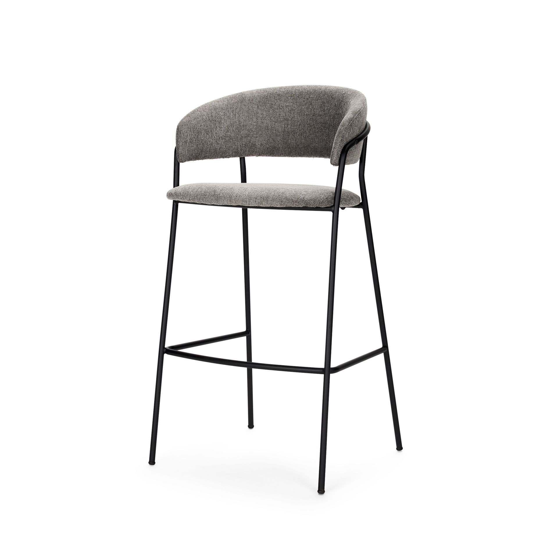 Carolyn Bar Stool with Gray Fabric & Matte Black Metal, Counter & Bar Stool by Mercana, 19.25" length x 20.4" width x 39.75" height View 1