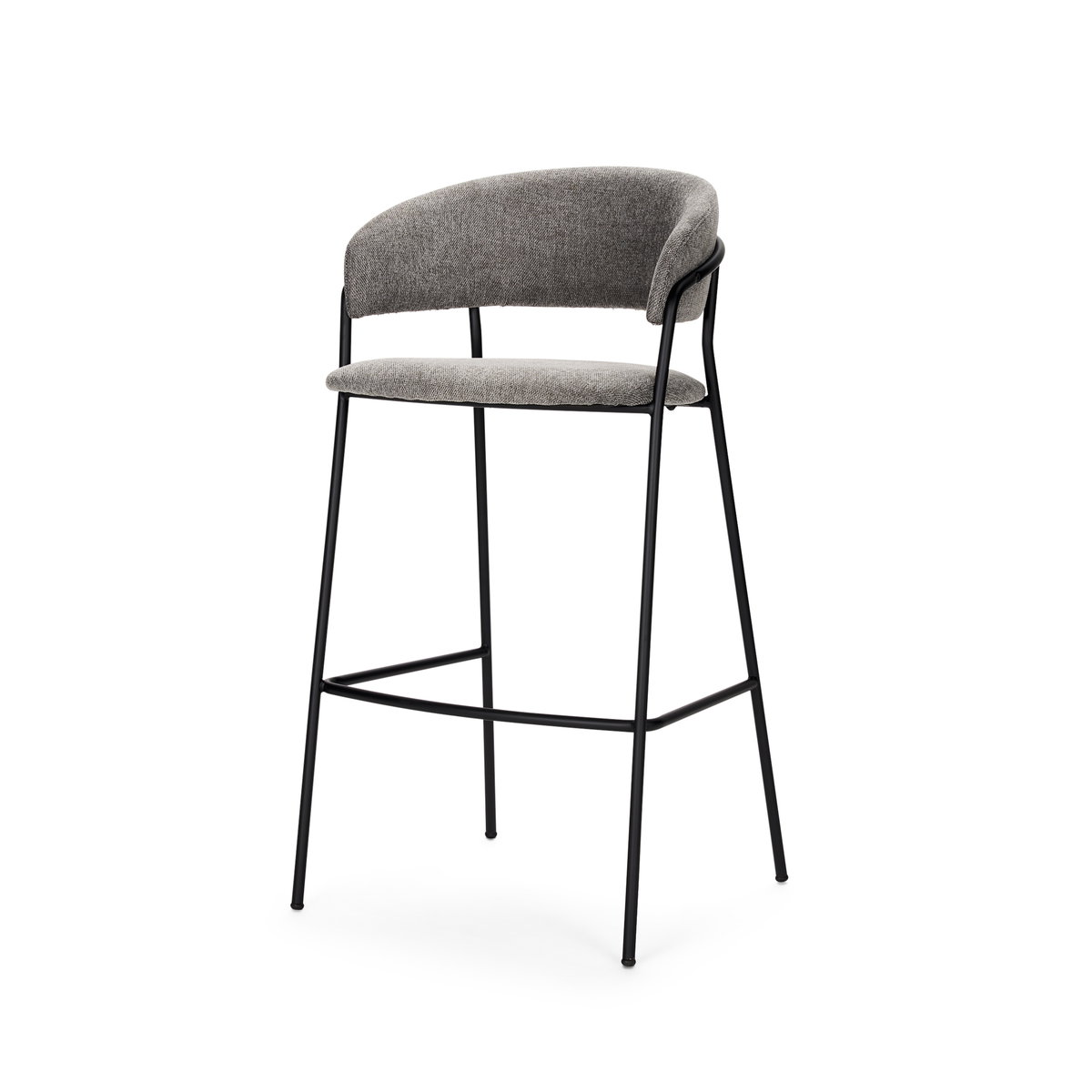 Carolyn Bar Stool with Gray Fabric & Matte Black Metal, Counter & Bar Stool by Mercana, 19.25" length x 20.4" width x 39.75" height View 1
