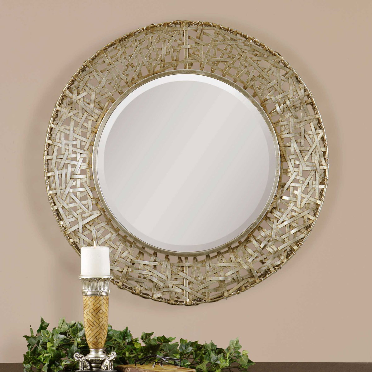 Alita Champagne Woven Metal Mirror, by Uttermost, 32.25" width x 32.25" height x 3" depth View 2