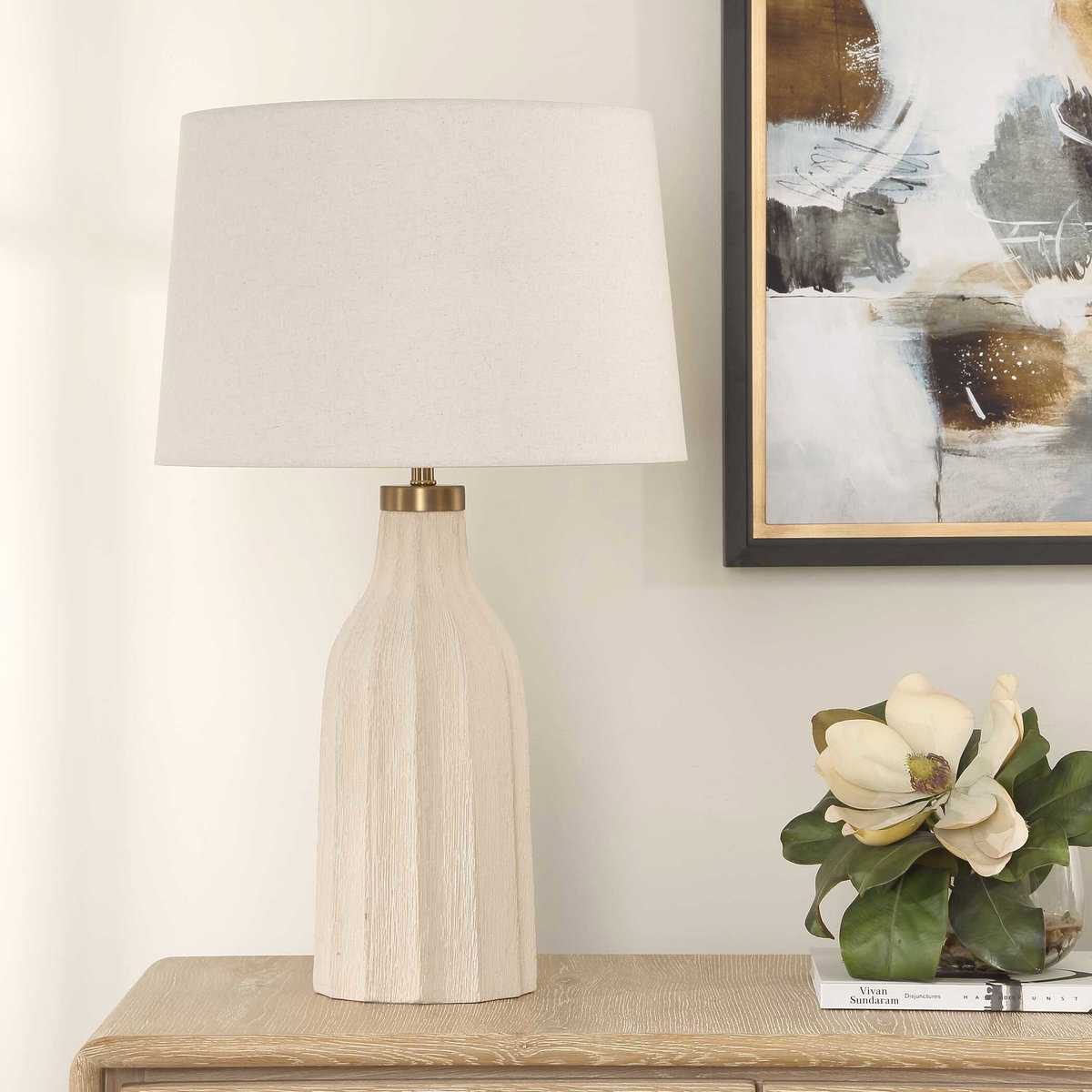 Maddox Textured Off White Table Lamp, by Uttermost, 17" width x 28.5" height x 17" depth View 3
