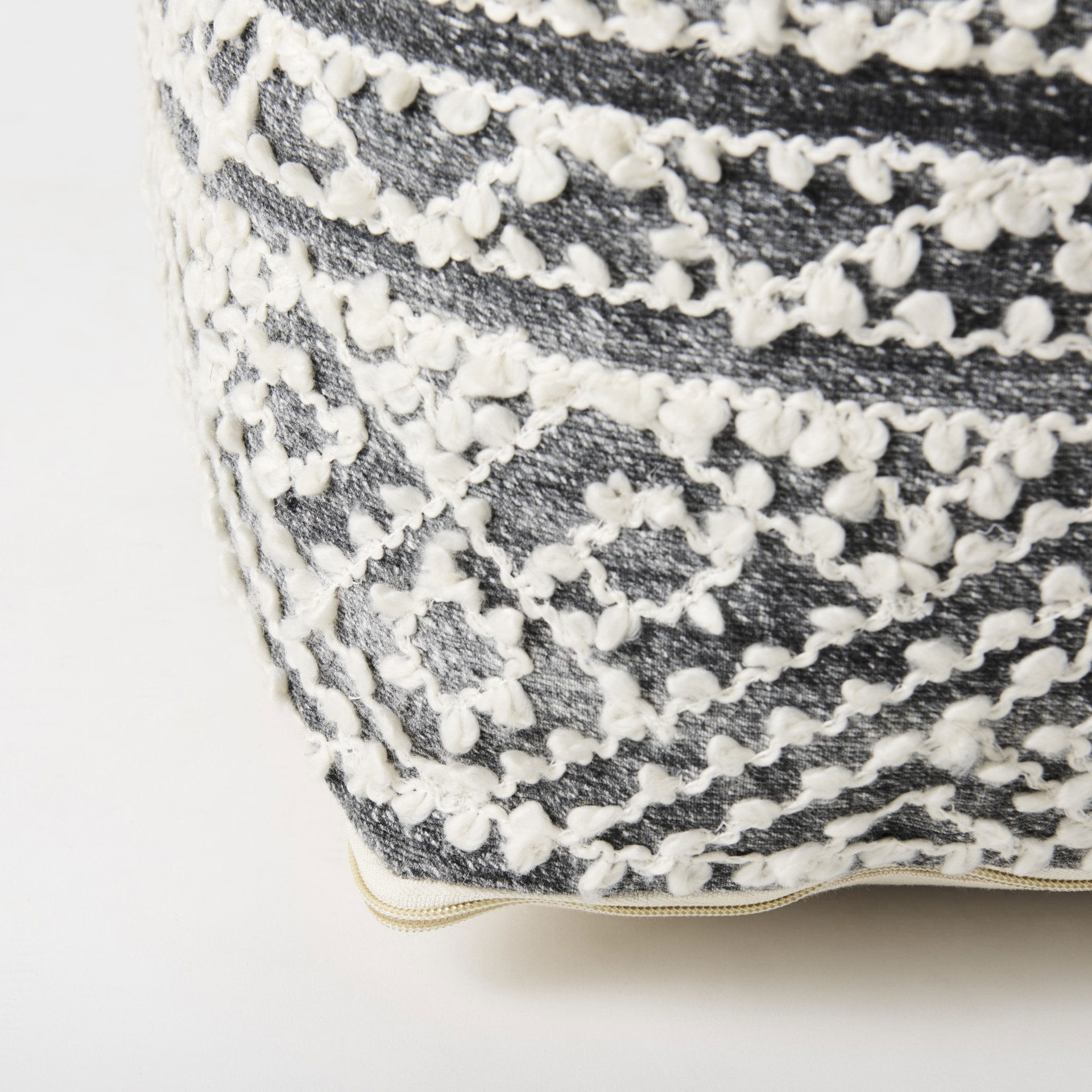 Farida   Dark Gray Wool and Polyester Patterned Pouf large image 