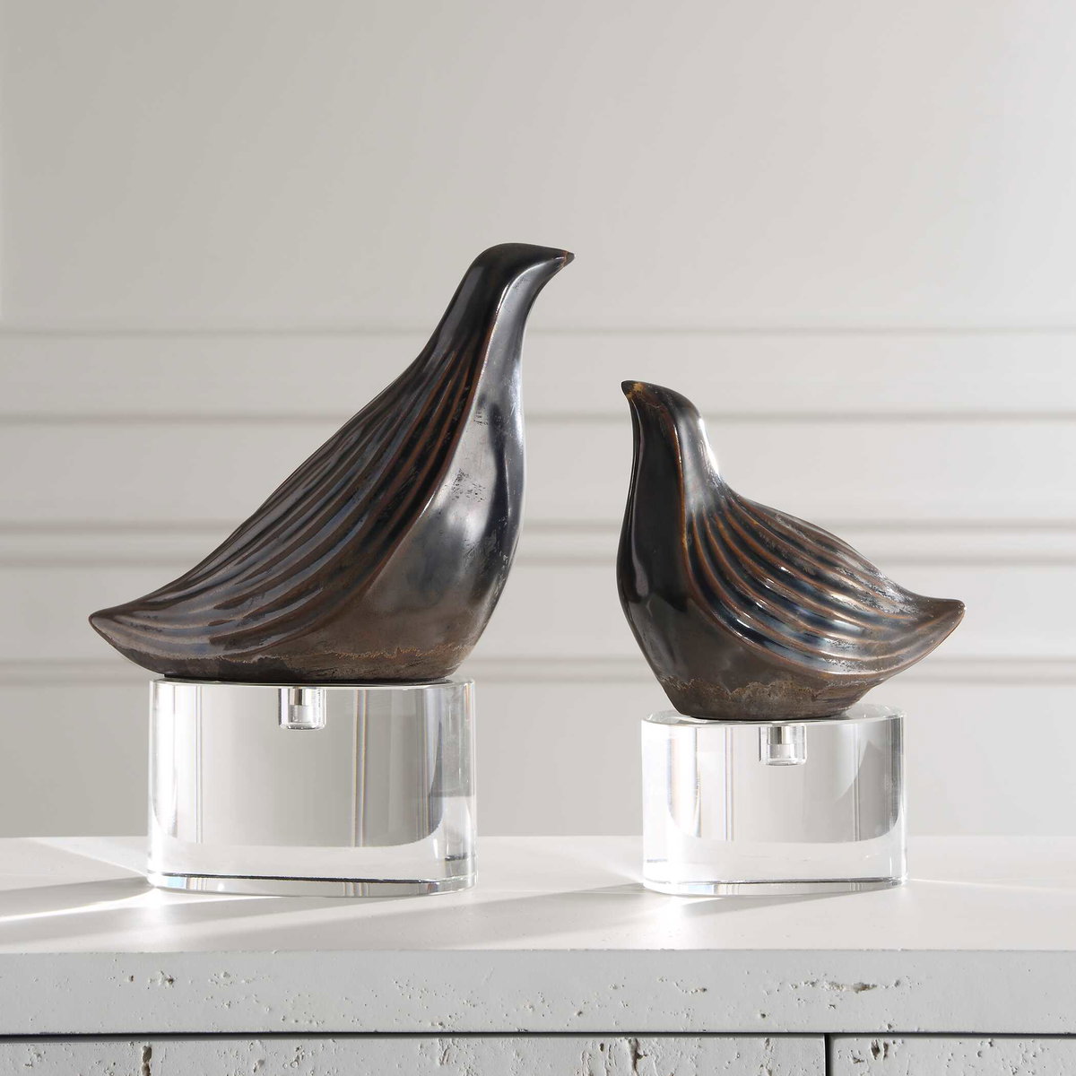 Nesting Bird Gray Sculptures Set/2, Figurines & Statue by Uttermost, 7.5" width x 9.5" height x 3.5" depth View 3